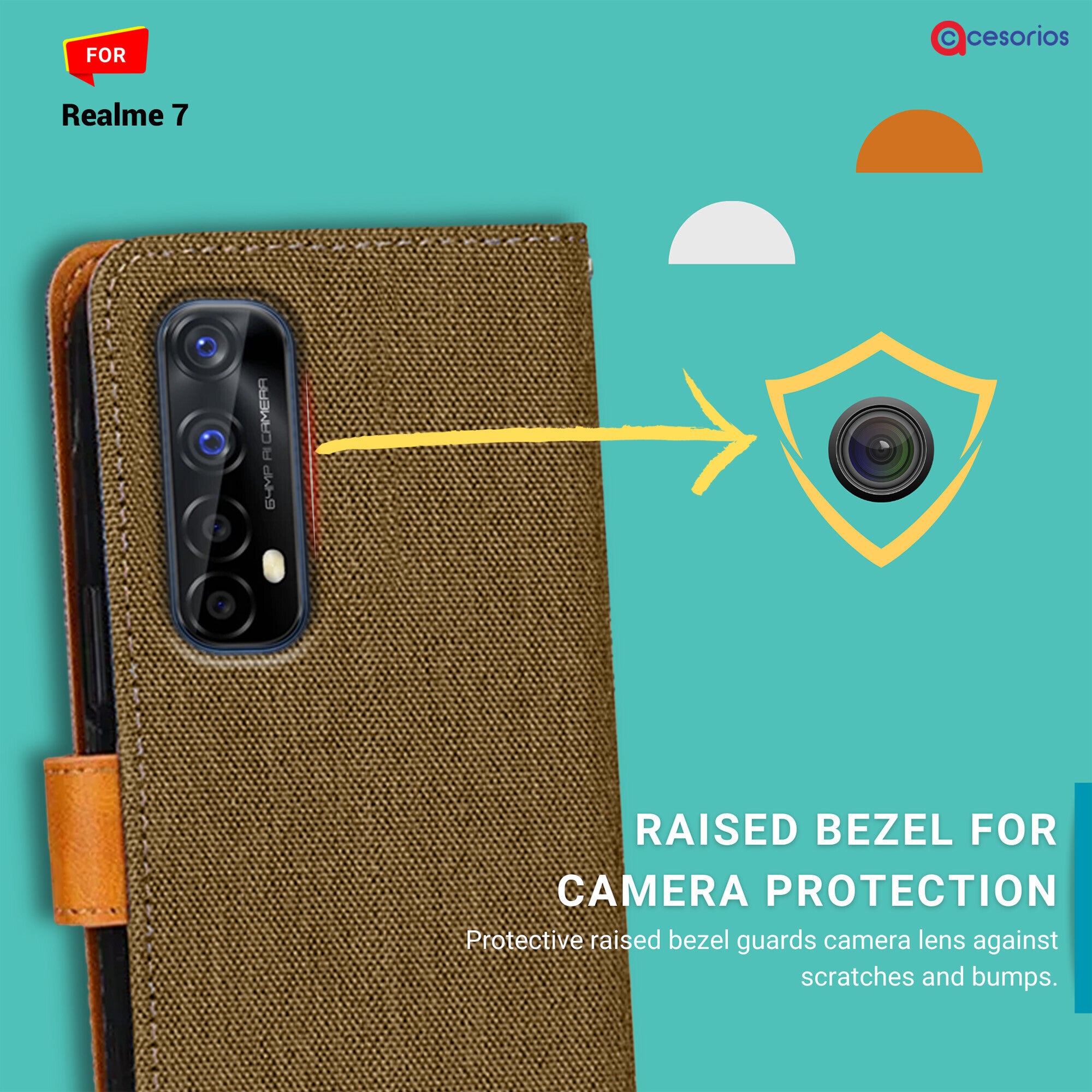 Accesorios Realme 7 denim flip cover – Dark Brown – Image 2 #color_dark brown