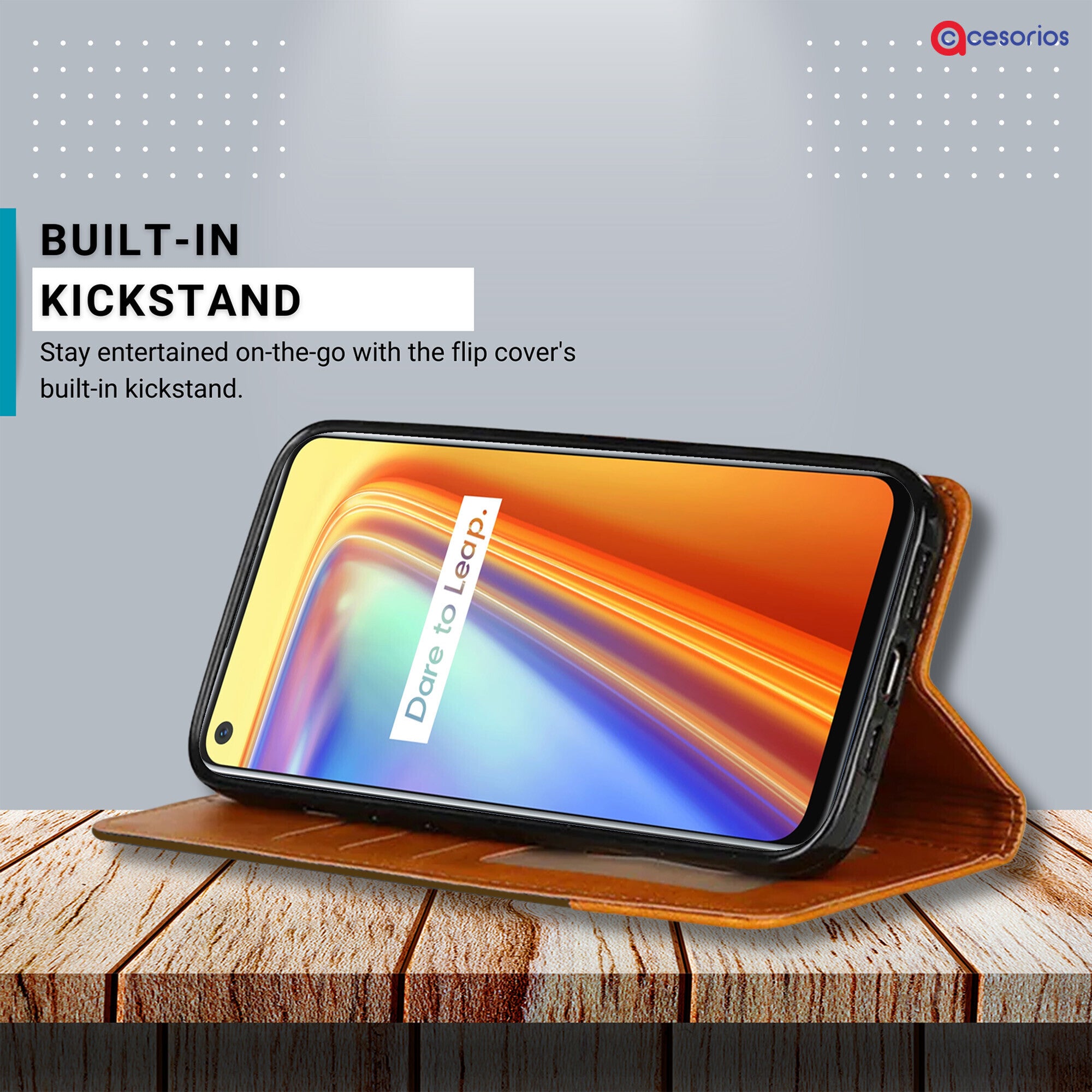 Accesorios Realme 7 denim flip cover – Dark Brown – Image 4 #color_dark brown