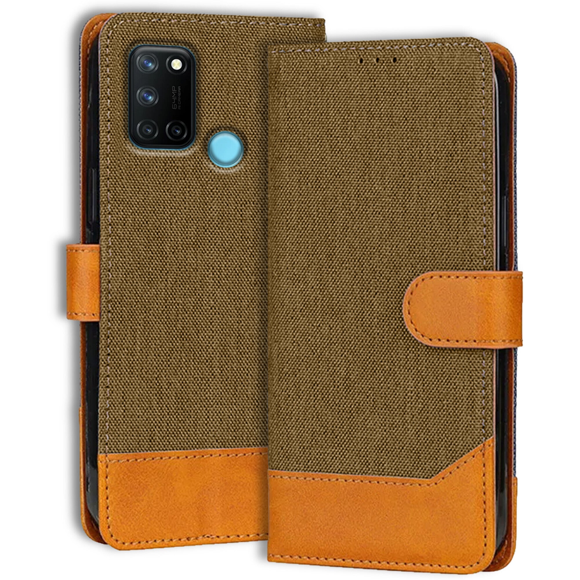 Accesorios Realme 7I denim flip cover – Dark Brown – Image 1 #color_dark brown
