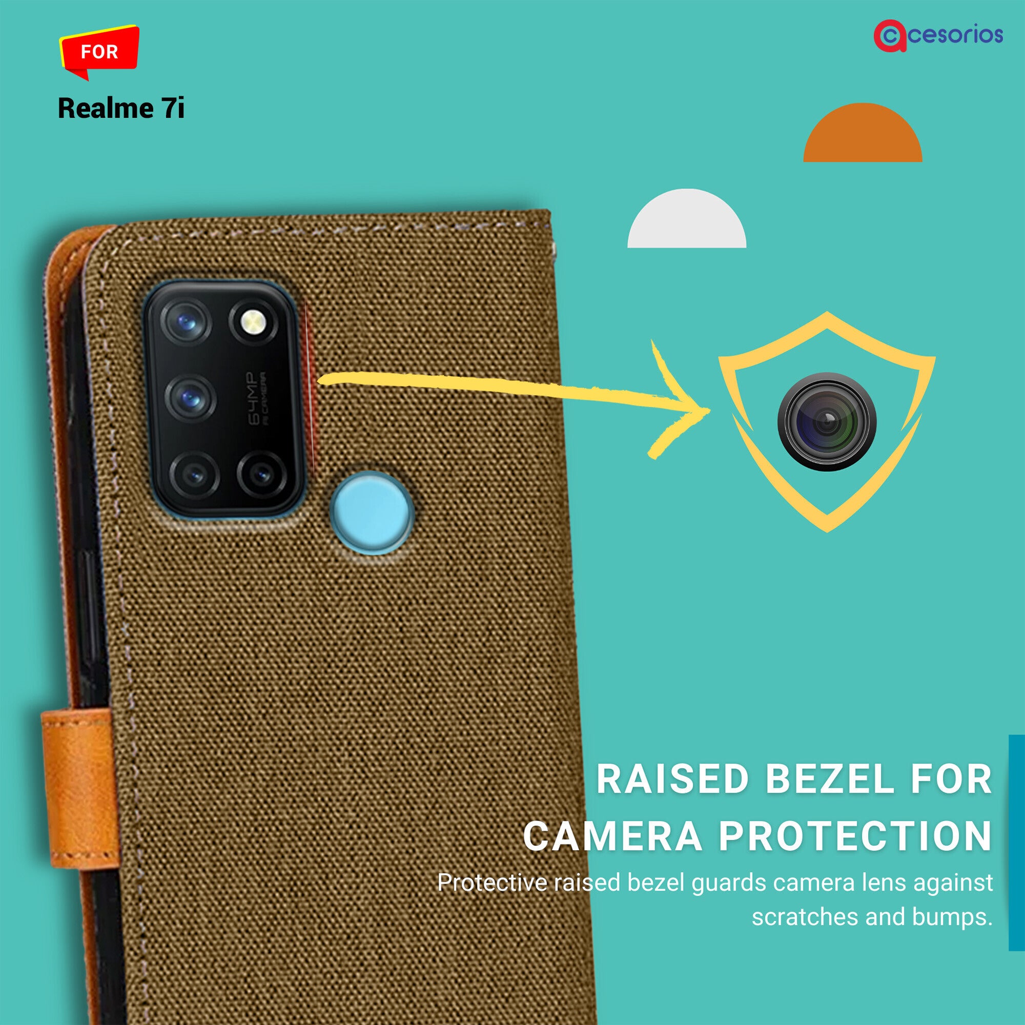 Accesorios Realme 7I denim flip cover – Dark Brown – Image 2 #color_dark brown