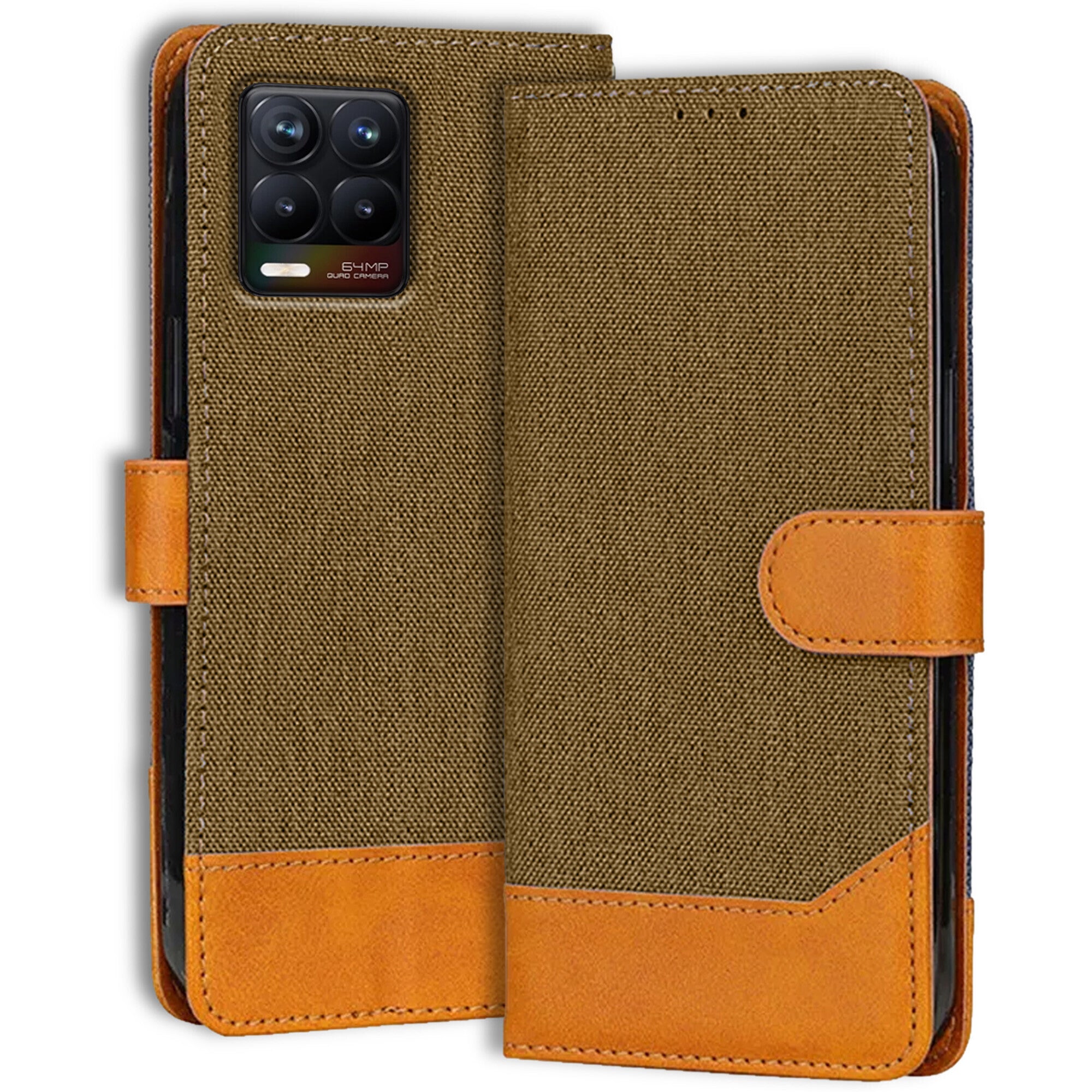 Accesorios Realme 8 4G denim flip cover – Dark Brown – Image 1 #color_dark brown