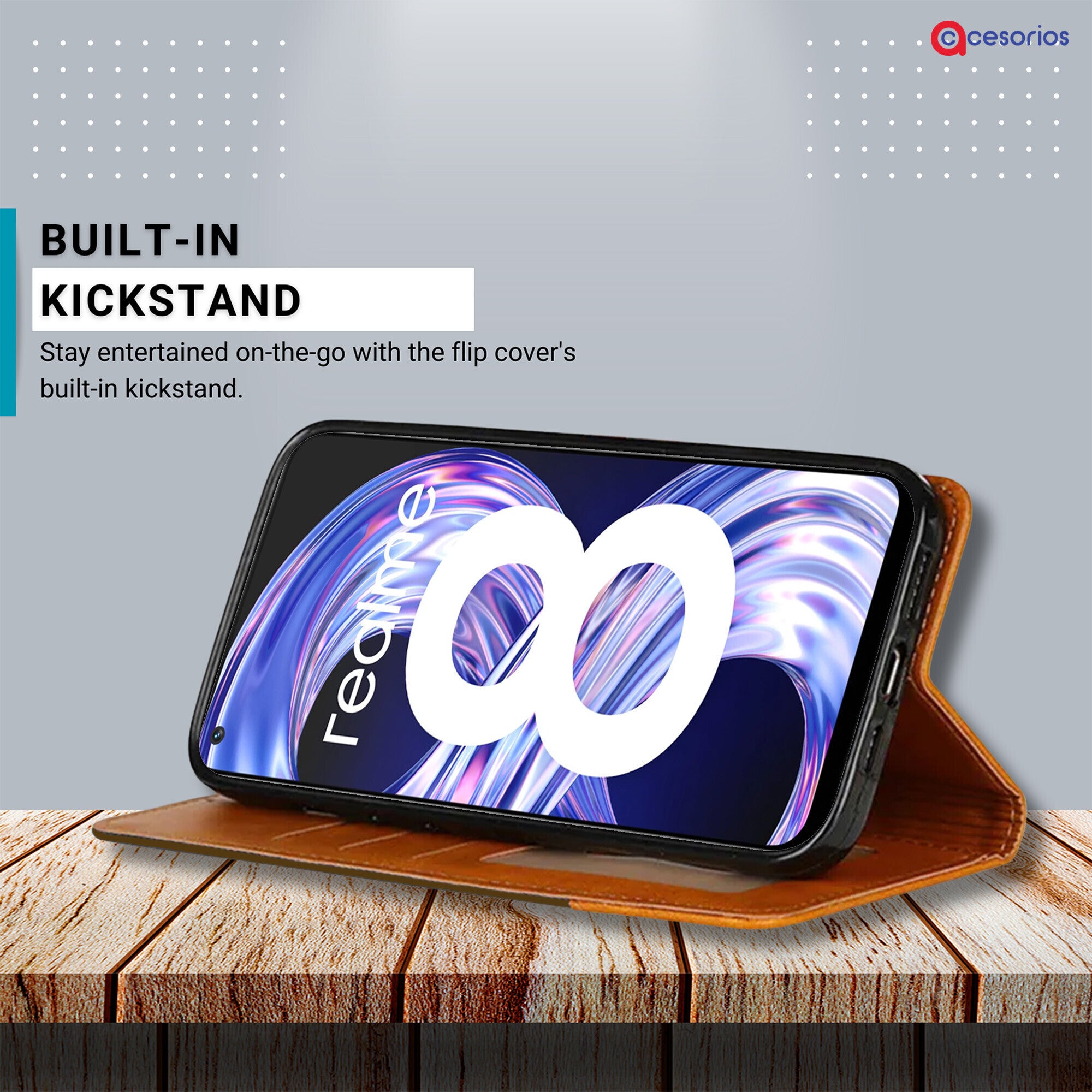 Accesorios Realme 8 4G denim flip cover – Dark Brown – Image 4 #color_dark brown