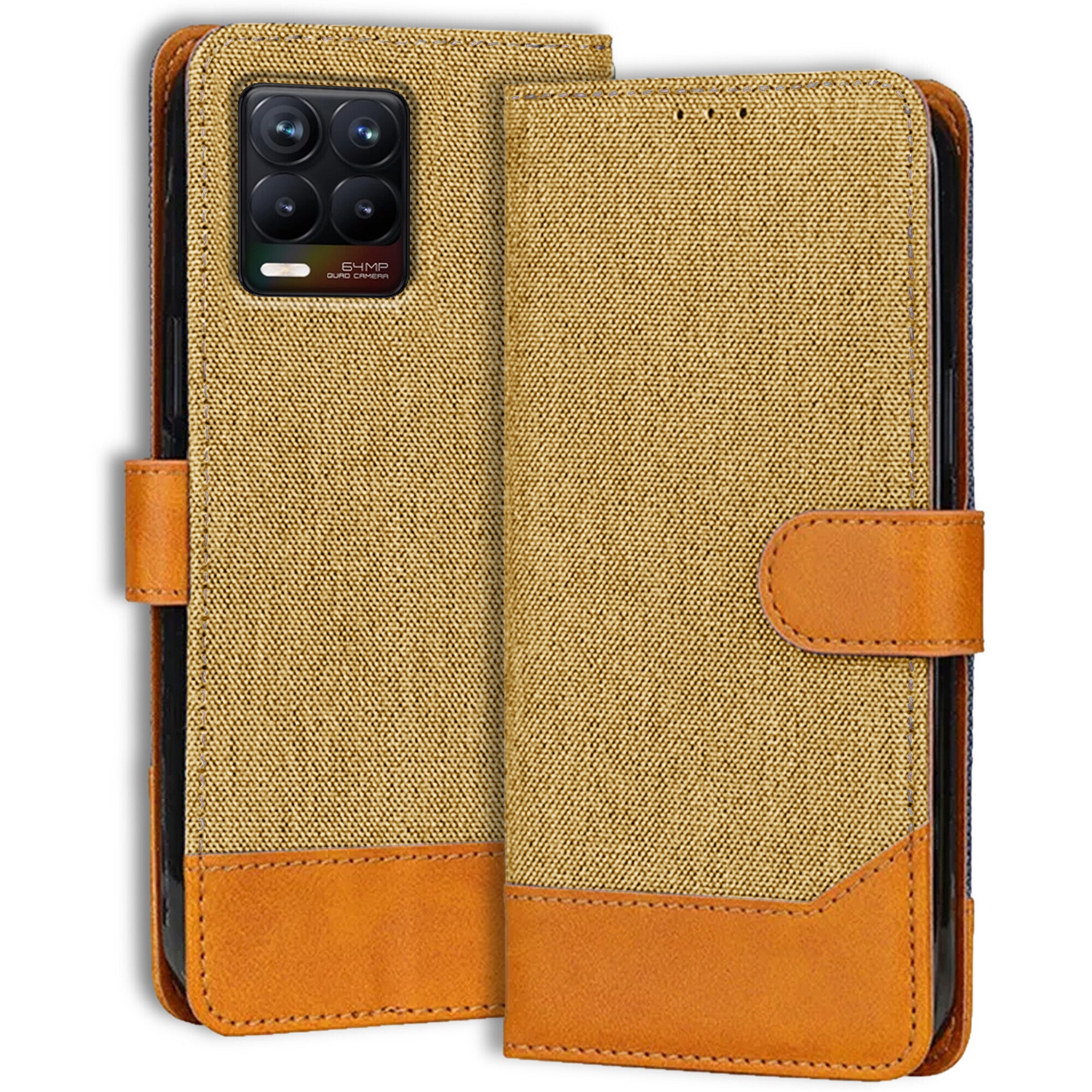 Accesorios Realme 8 4G denim flip cover – Light Brown – Image 1 #color_light brown