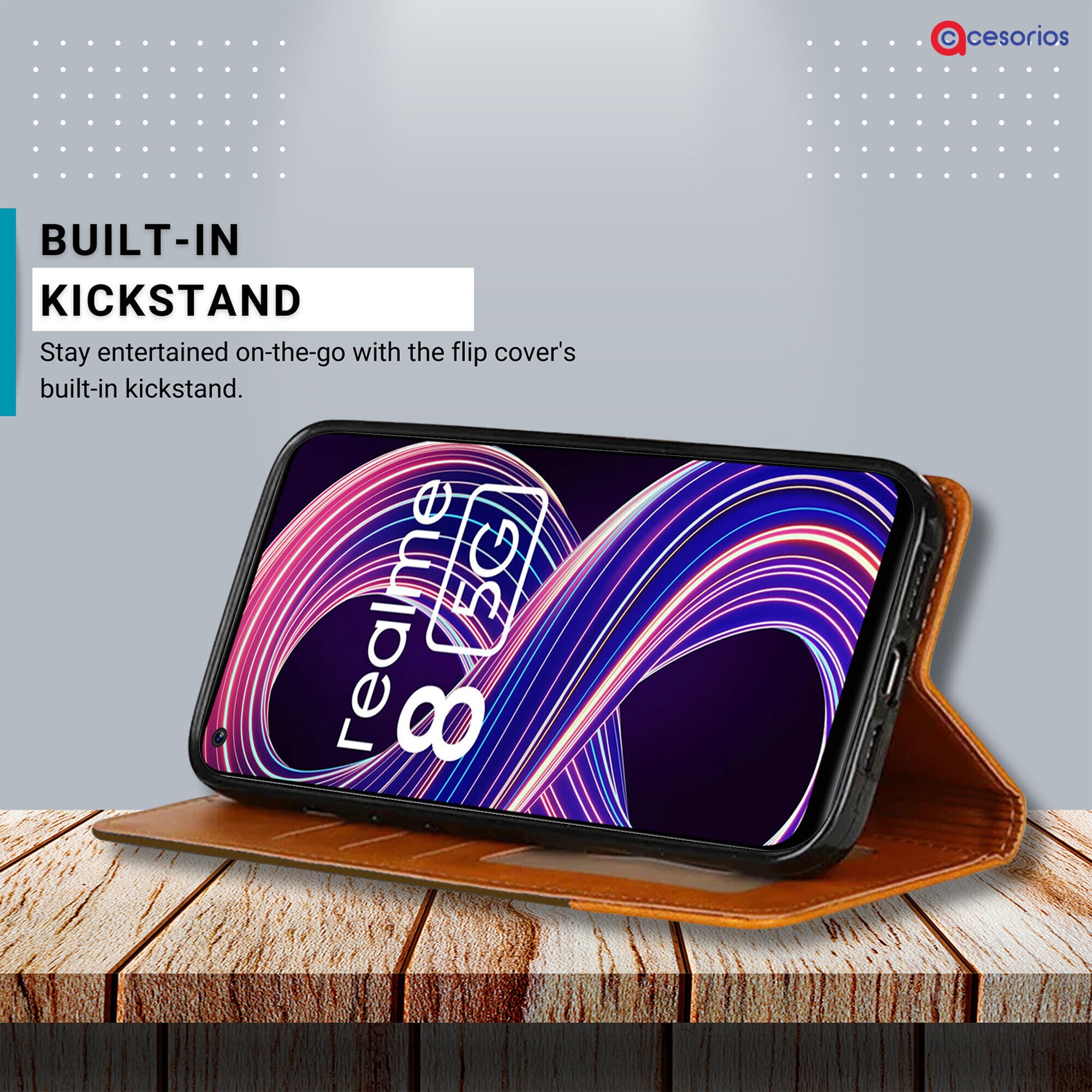 Accesorios Realme 8 5G denim flip cover – Dark Brown – Image 4 #color_dark brown