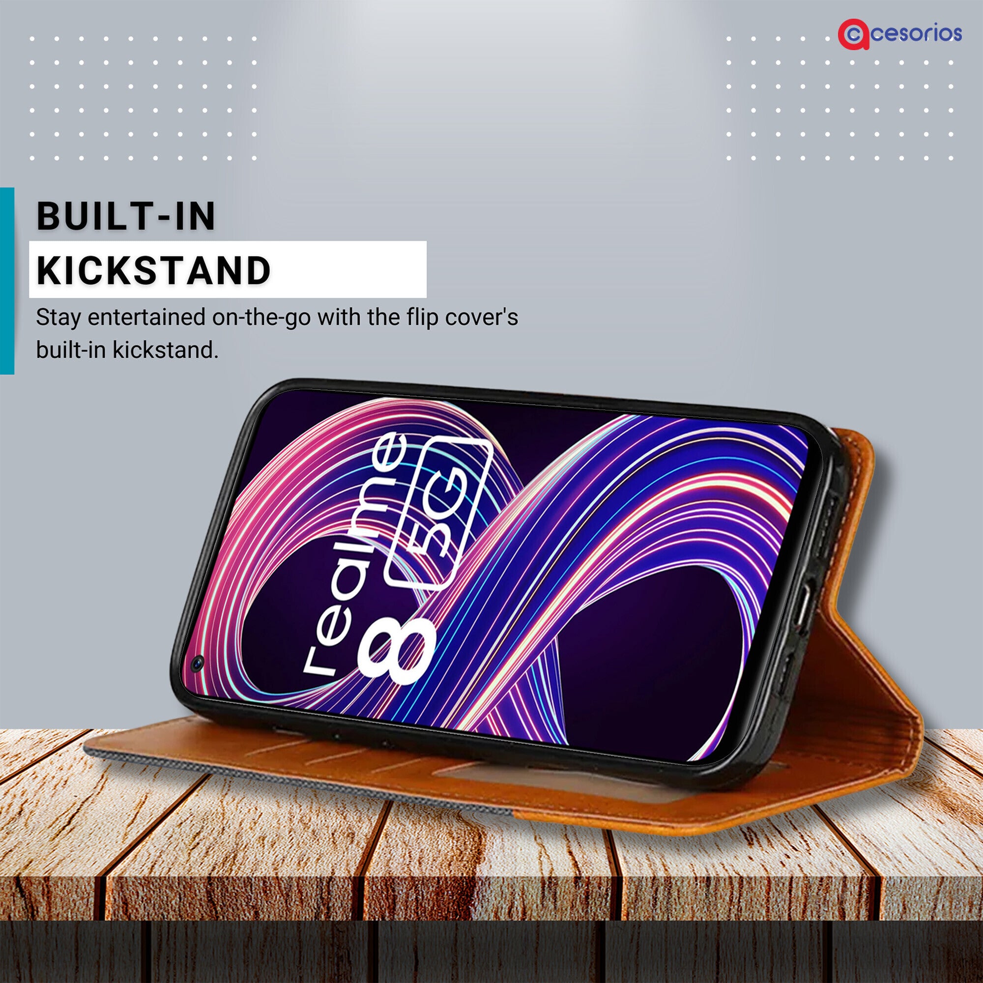 Accesorios Realme 8 5G denim flip cover – Grey – Image 4 #color_grey