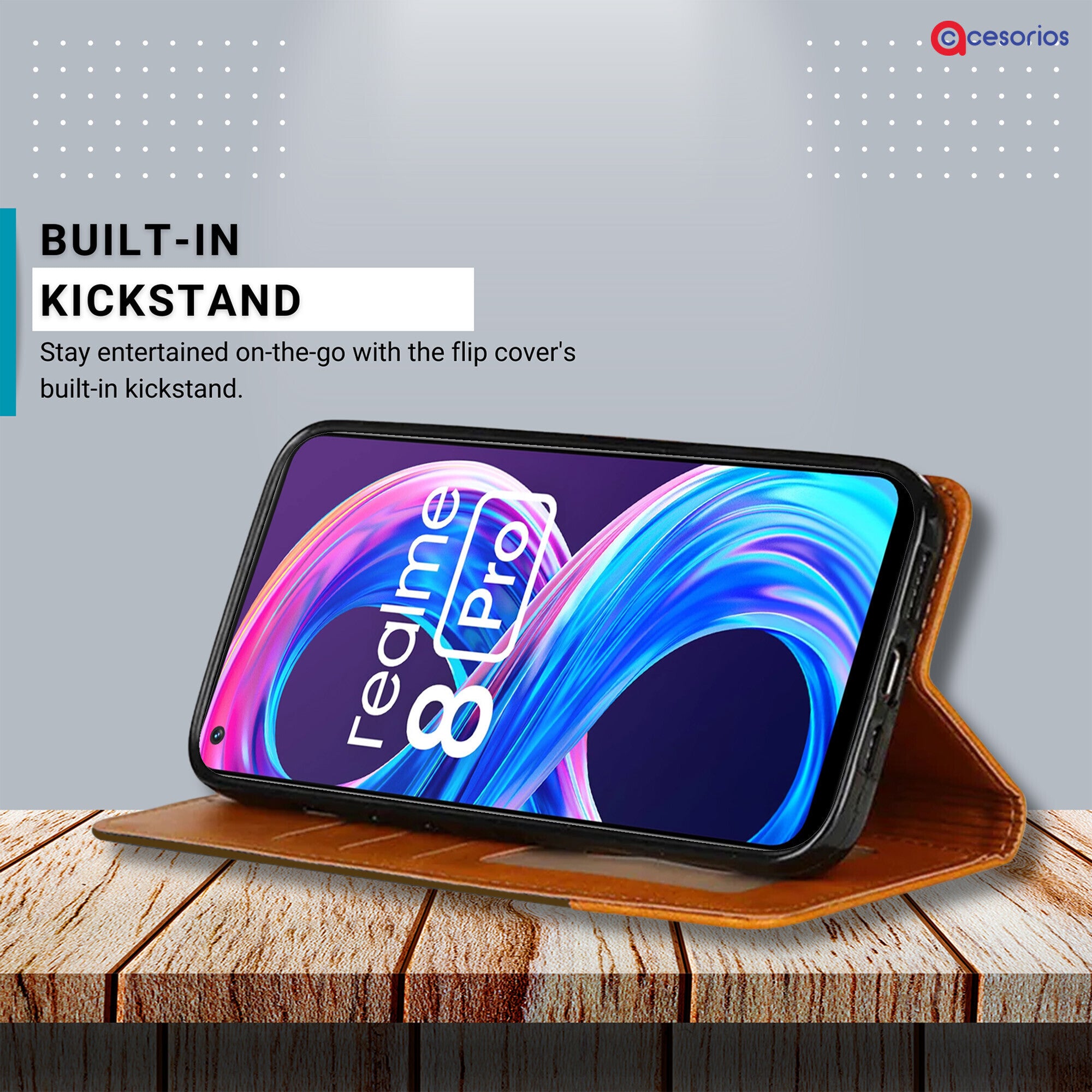 Accesorios Realme 8 Pro denim flip cover – Dark Brown – Image 4 #color_dark brown