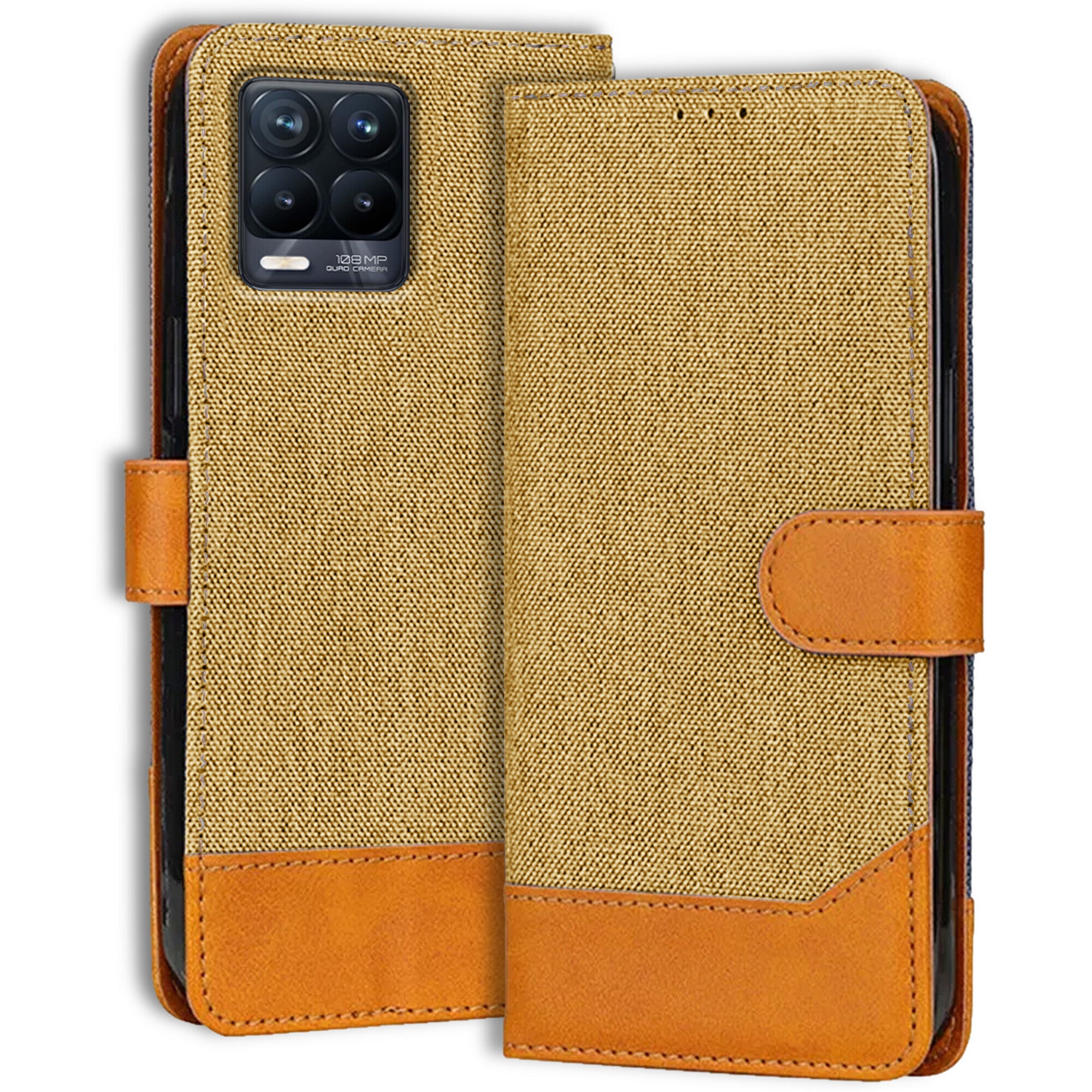 Accesorios Realme 8 Pro denim flip cover – Light Brown – Image 1 #color_light brown