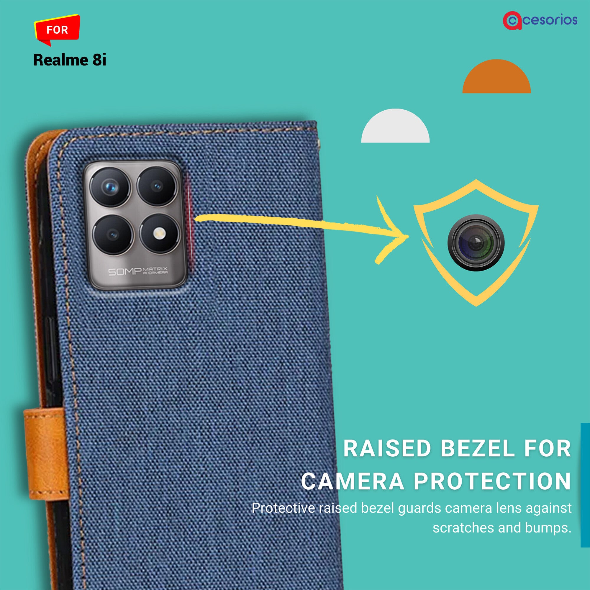 Accesorios Realme 8I denim flip cover – Blue – Image 2 #color_blue