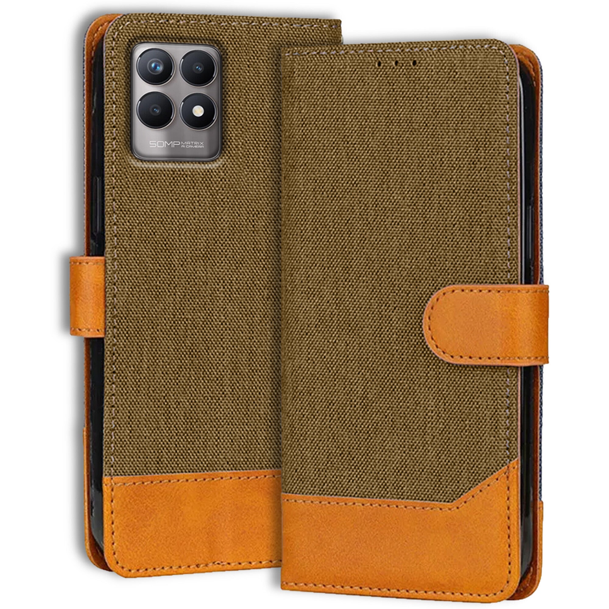 Accesorios Realme 8I denim flip cover – Dark Brown – Image 1 #color_dark brown