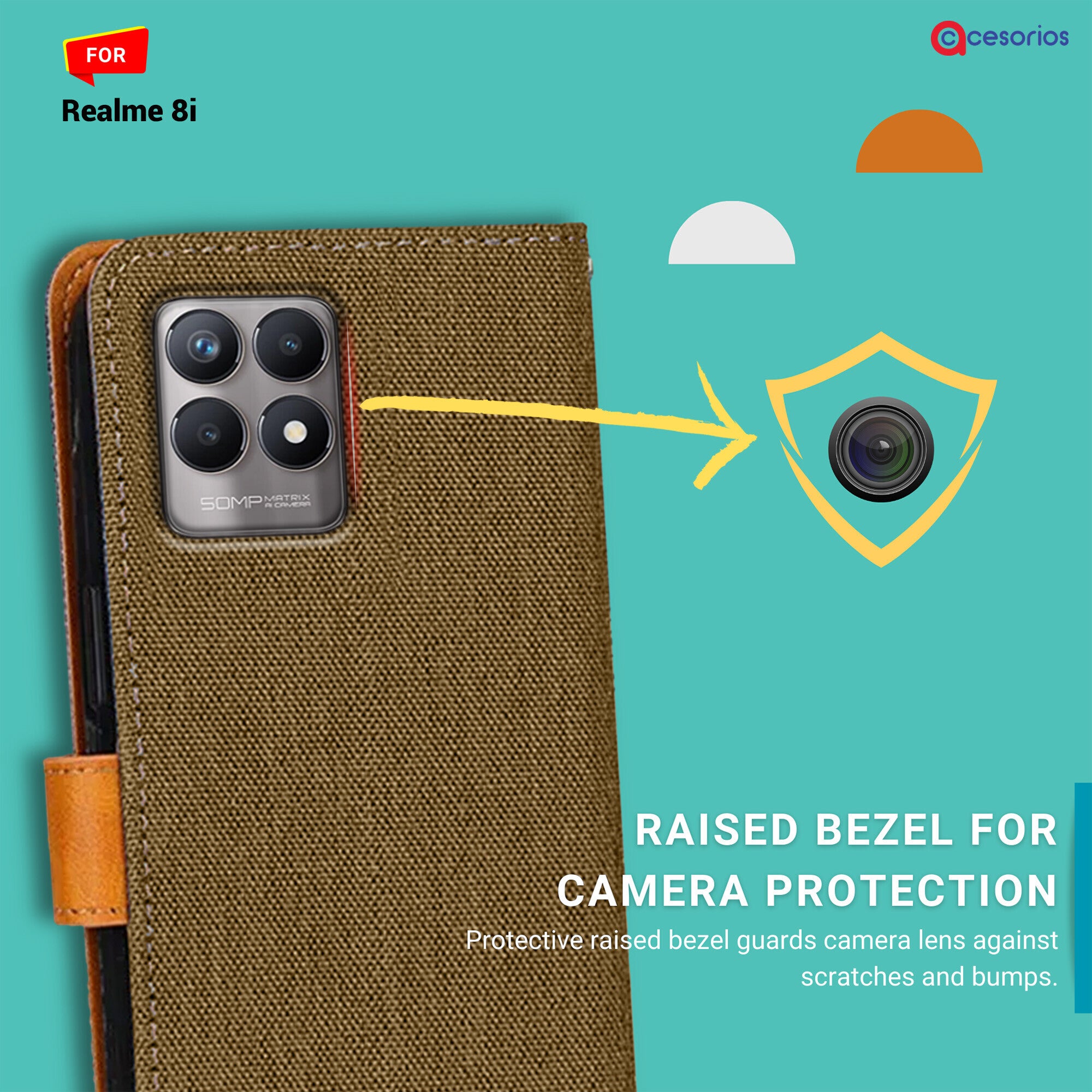 Accesorios Realme 8I denim flip cover – Dark Brown – Image 2 #color_dark brown