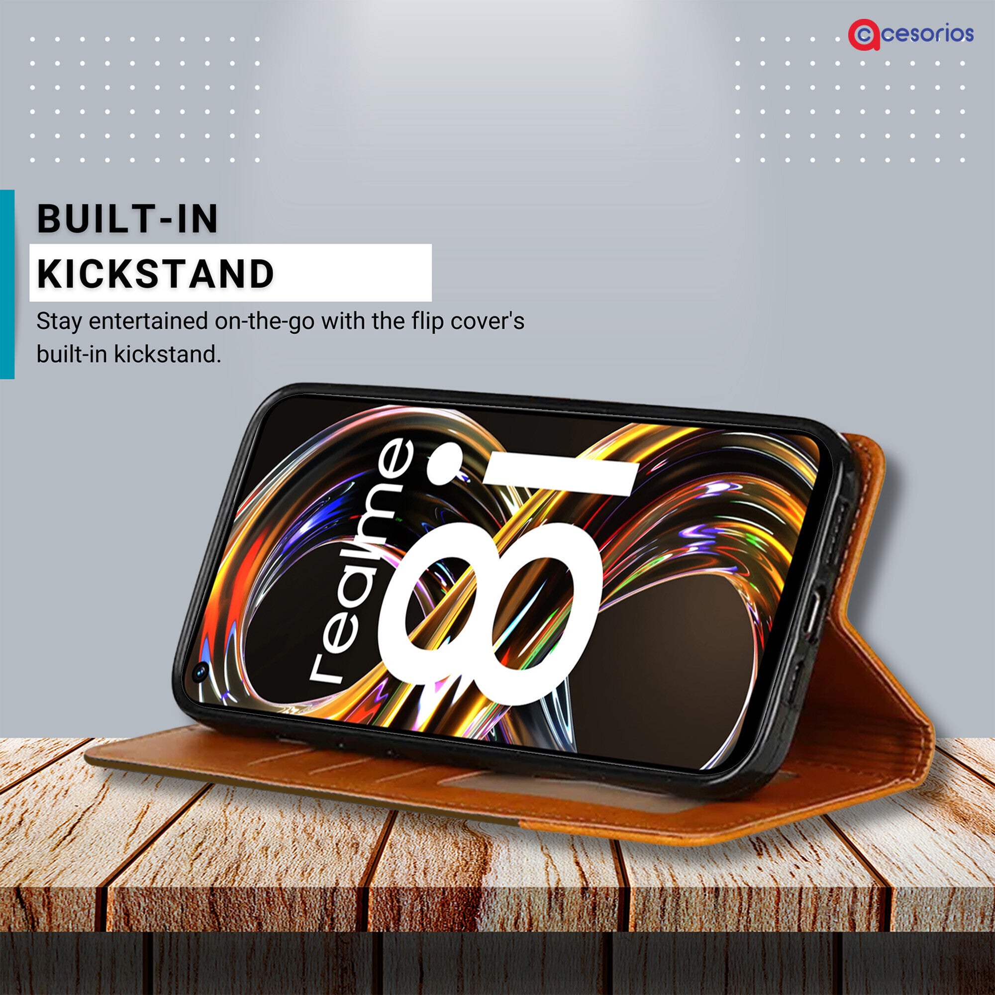 Accesorios Realme 8I denim flip cover – Dark Brown – Image 4 #color_dark brown