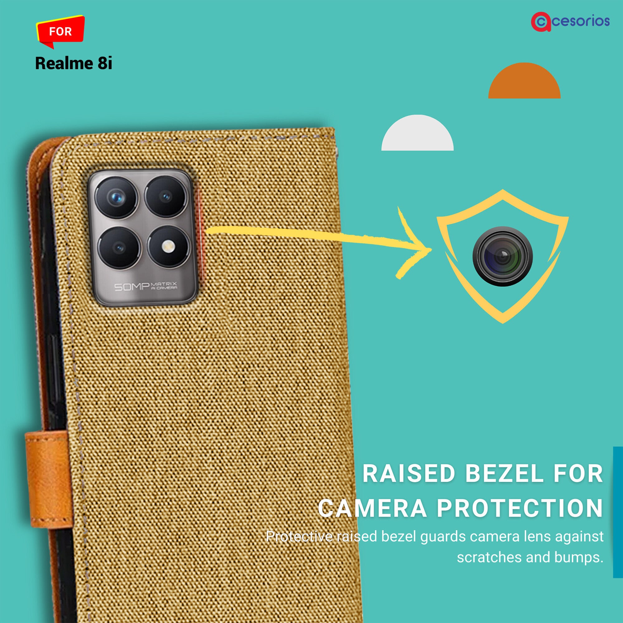 Accesorios Realme 8I denim flip cover – Light Brown – Image 2 #color_light brown