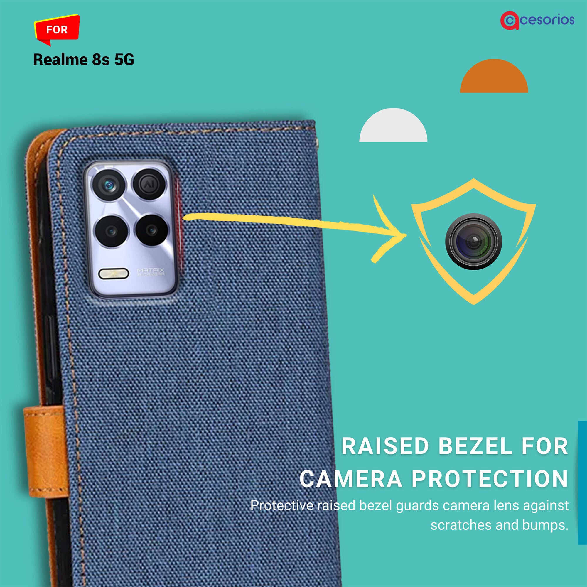 Accesorios Realme 8S 5G denim flip cover – Blue – Image 2 #color_blue