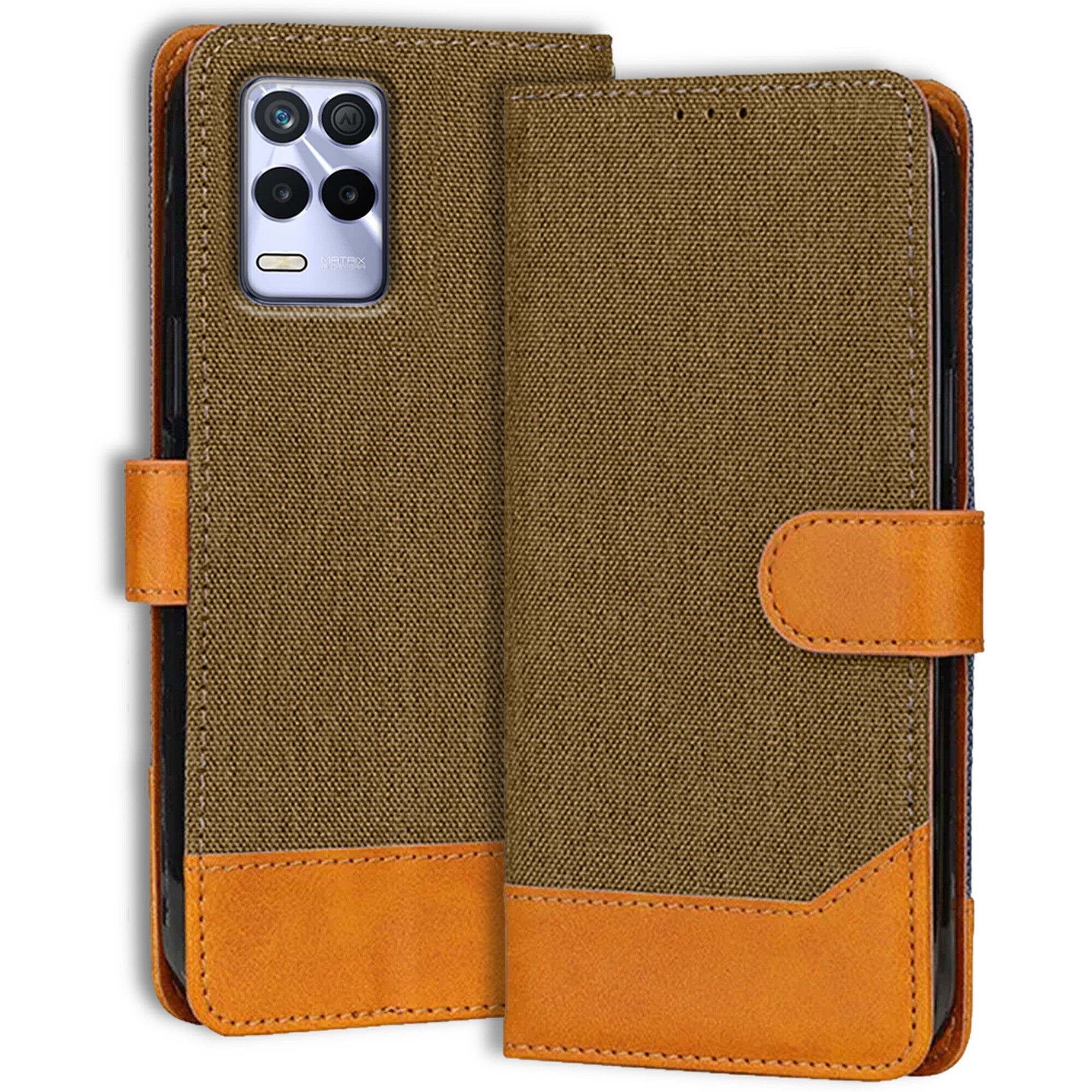 Accesorios Realme 8S 5G denim flip cover – Dark Brown – Image 1 #color_dark brown