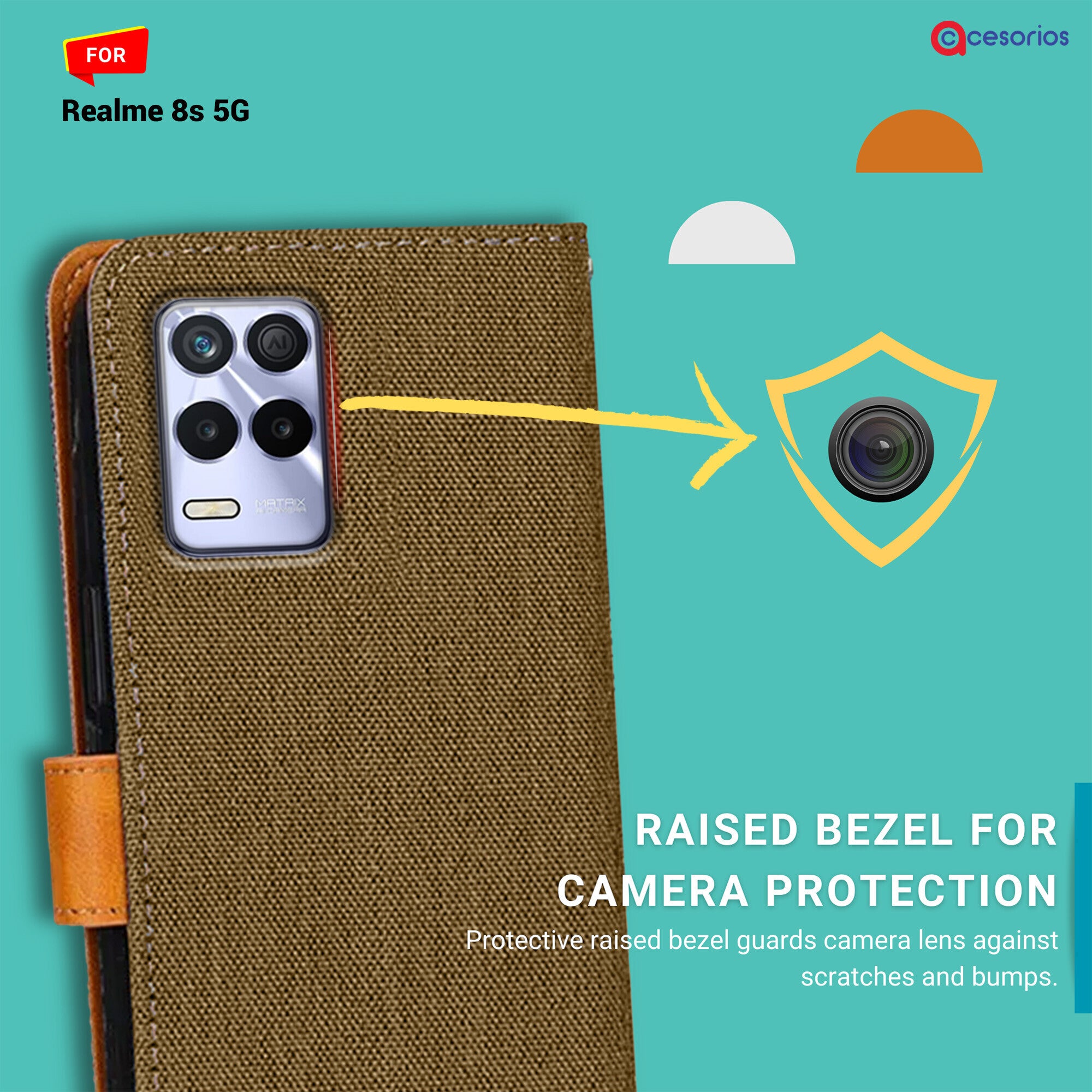 Accesorios Realme 8S 5G denim flip cover – Dark Brown – Image 2 #color_dark brown