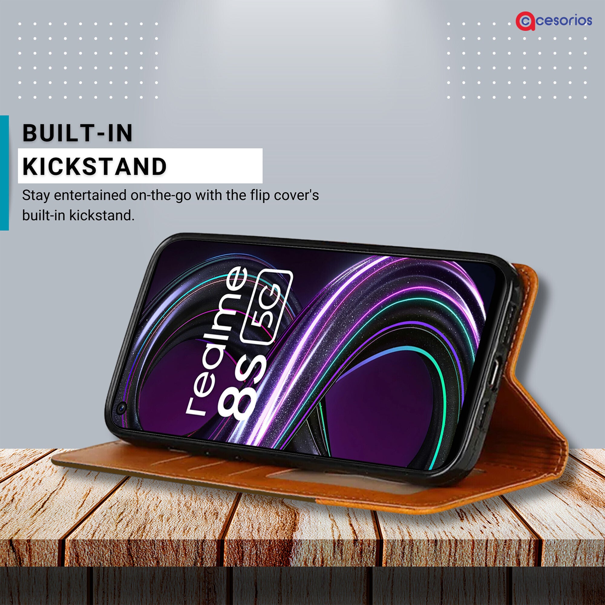 Accesorios Realme 8S 5G denim flip cover – Dark Brown – Image 4 #color_dark brown