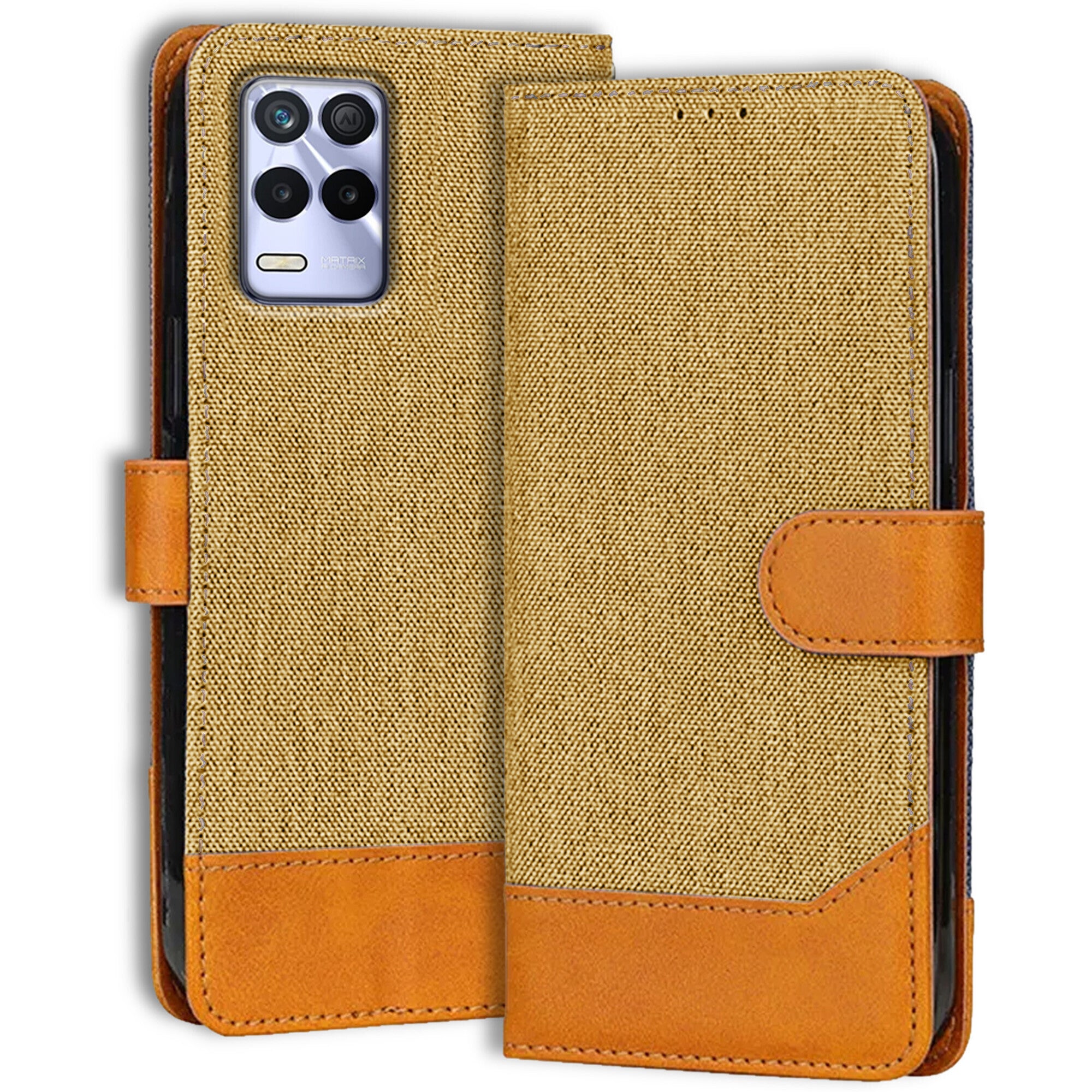 Accesorios Realme 8S 5G denim flip cover – Light Brown – Image 1 #color_light brown
