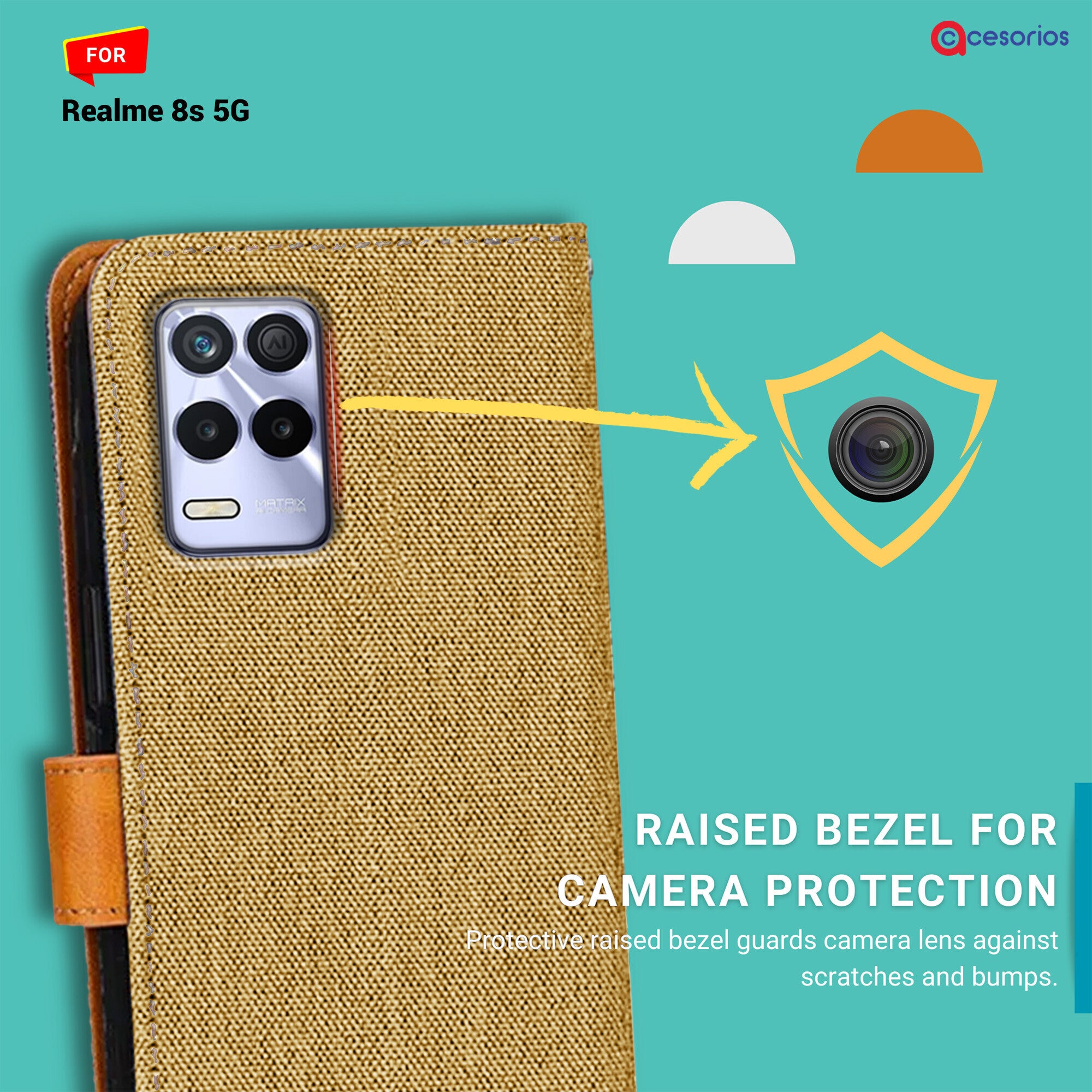 Accesorios Realme 8S 5G denim flip cover – Light Brown – Image 2 #color_light brown