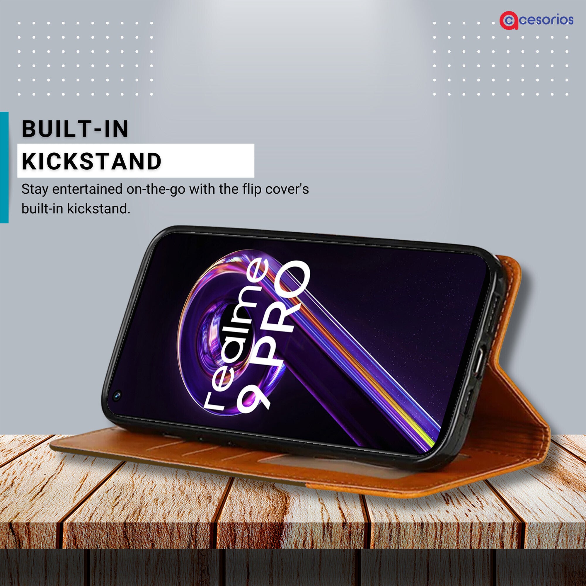 Accesorios Realme 9 Pro denim flip cover – Dark Brown – Image 4 #color_dark brown
