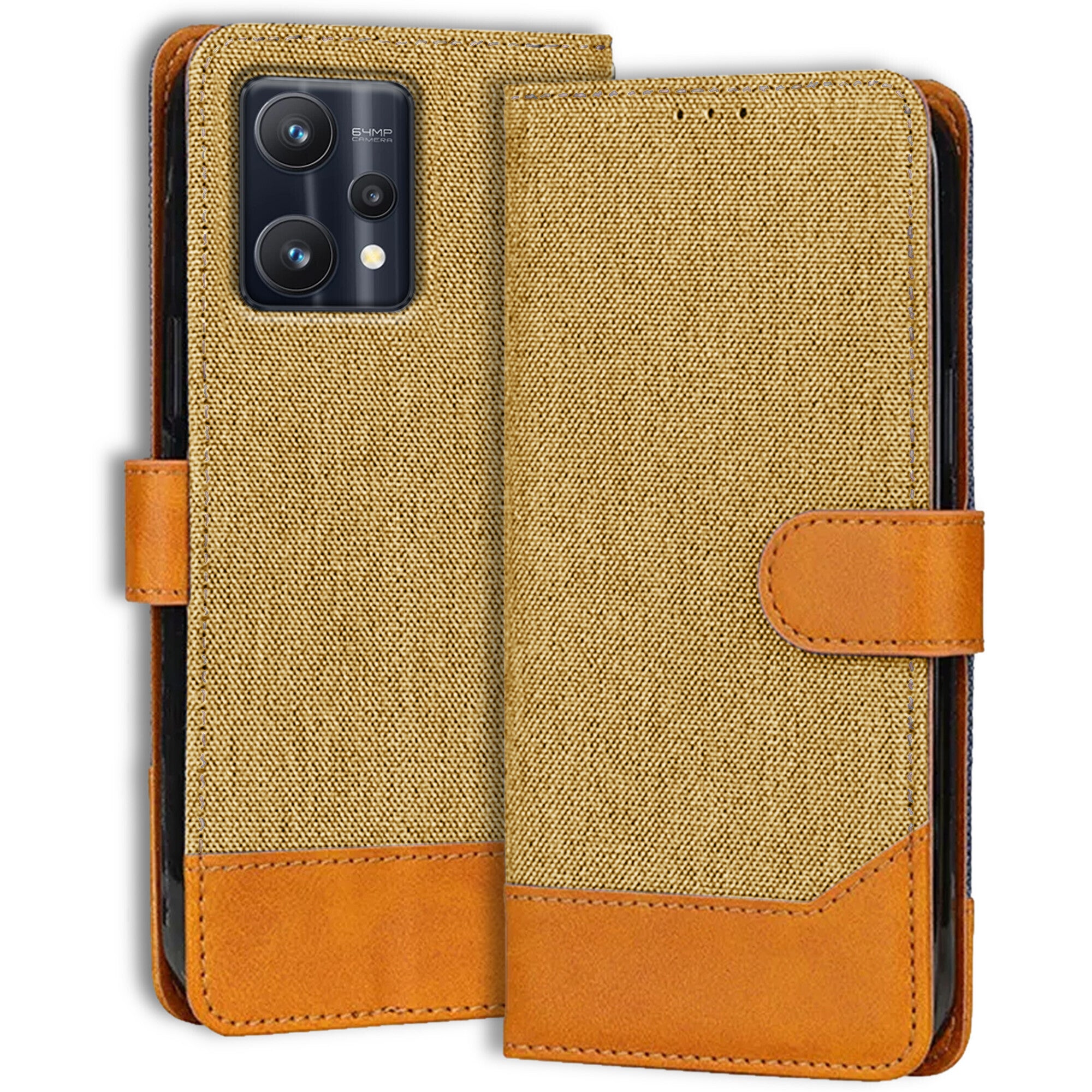 Accesorios Realme 9 Pro denim flip cover – Light Brown – Image 1 #color_light brown