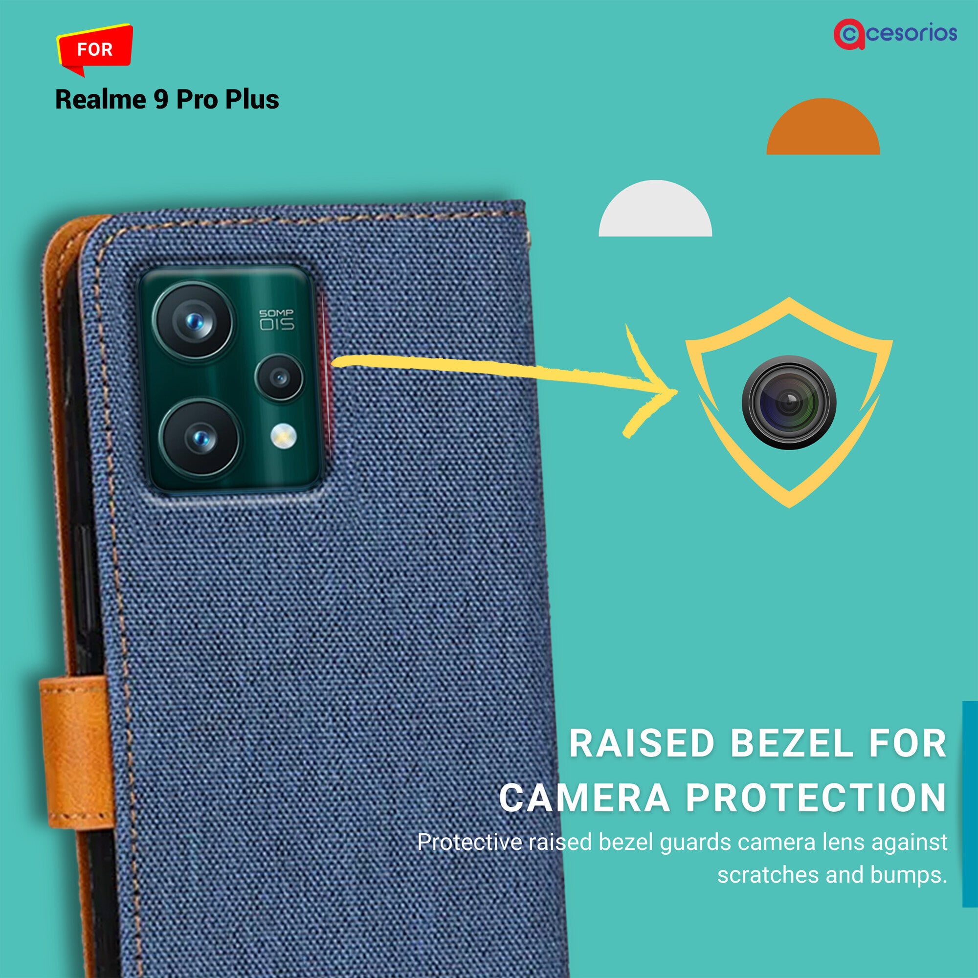 Accesorios Realme 9 Pro Plus denim flip cover – Blue – Image 2 #color_blue