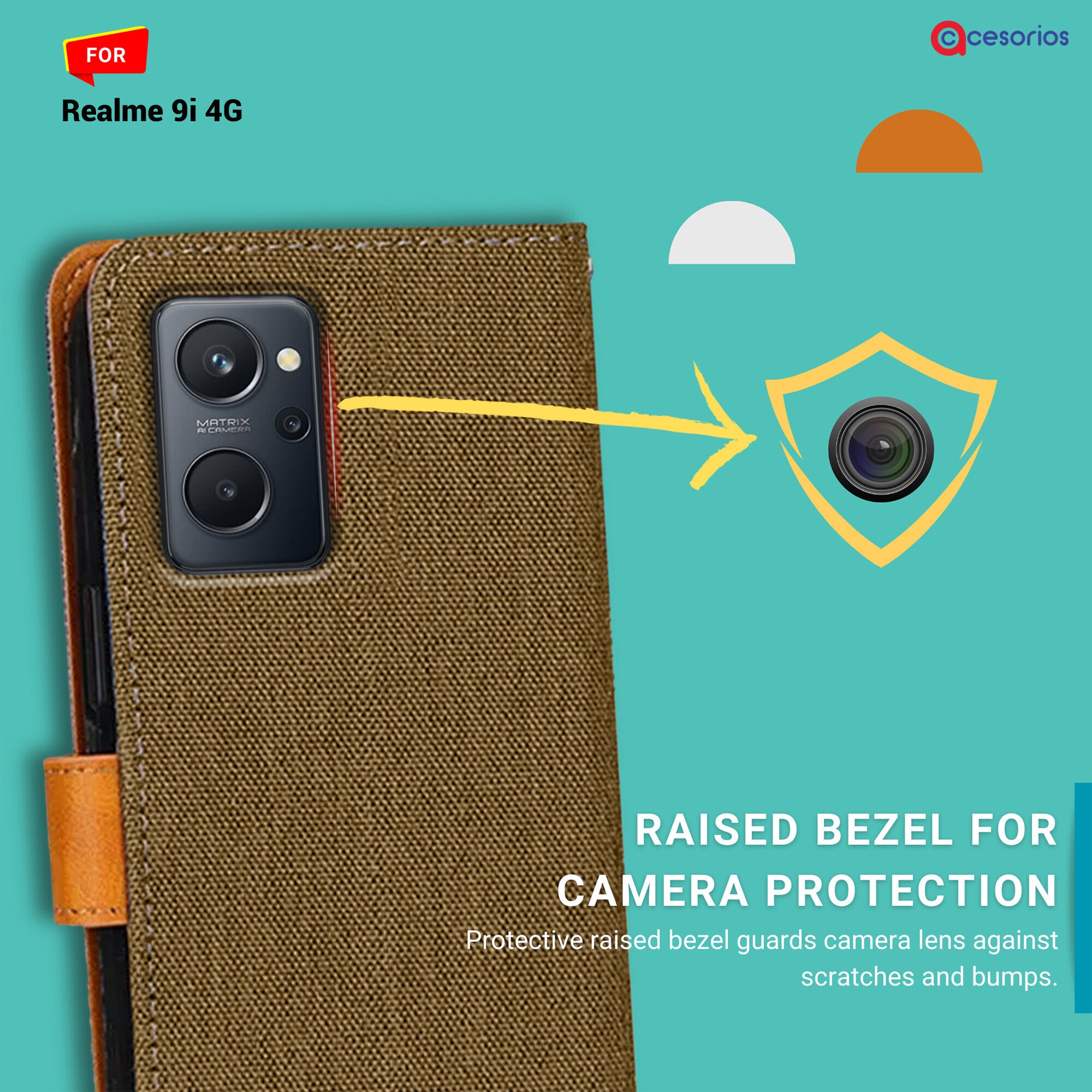 Accesorios Realme 9I 4G denim flip cover – Dark Brown – Image 2 #color_dark brown