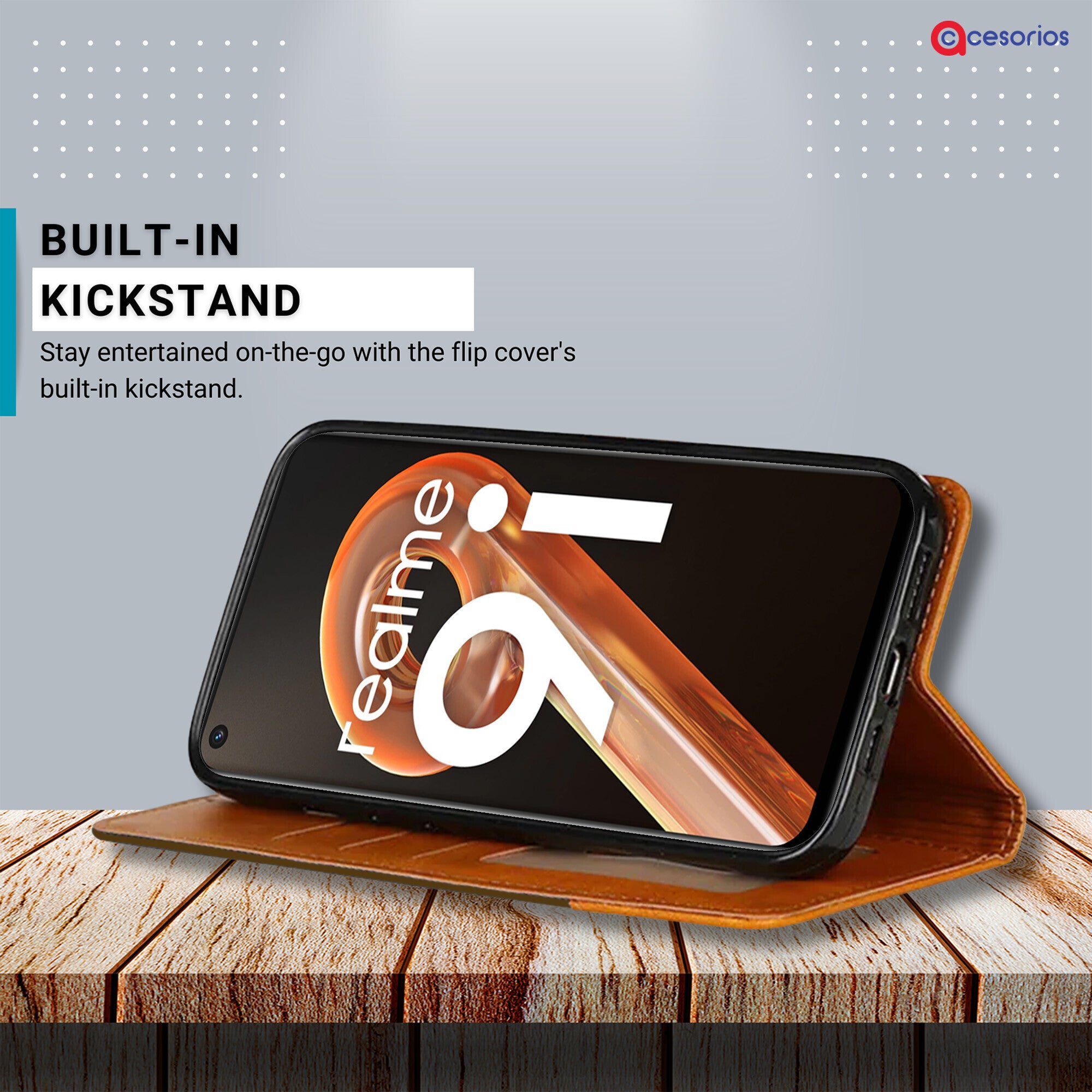 Accesorios Realme 9I 4G denim flip cover – Dark Brown – Image 4 #color_dark brown