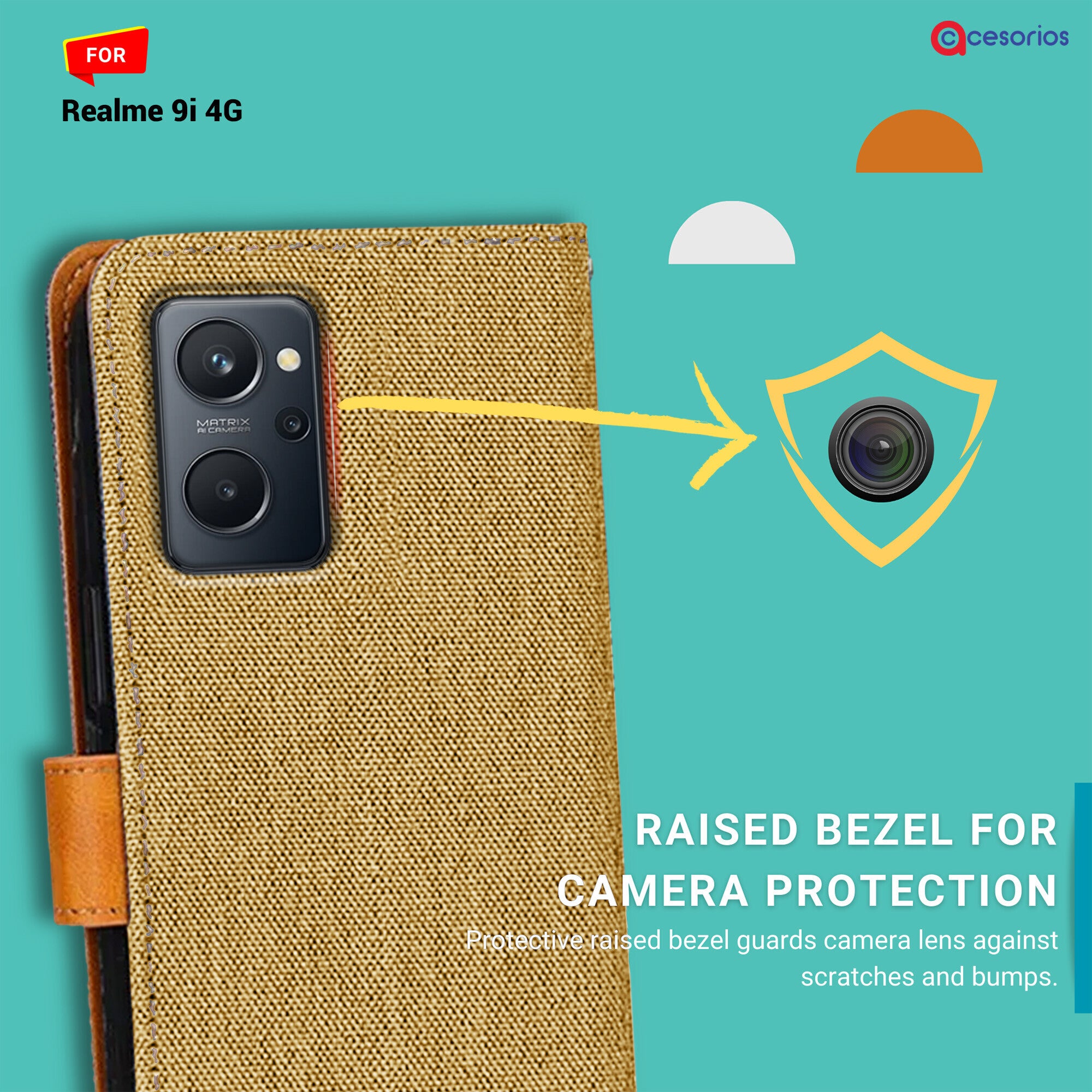 Accesorios Realme 9I 4G denim flip cover – Light Brown – Image 2 #color_light brown