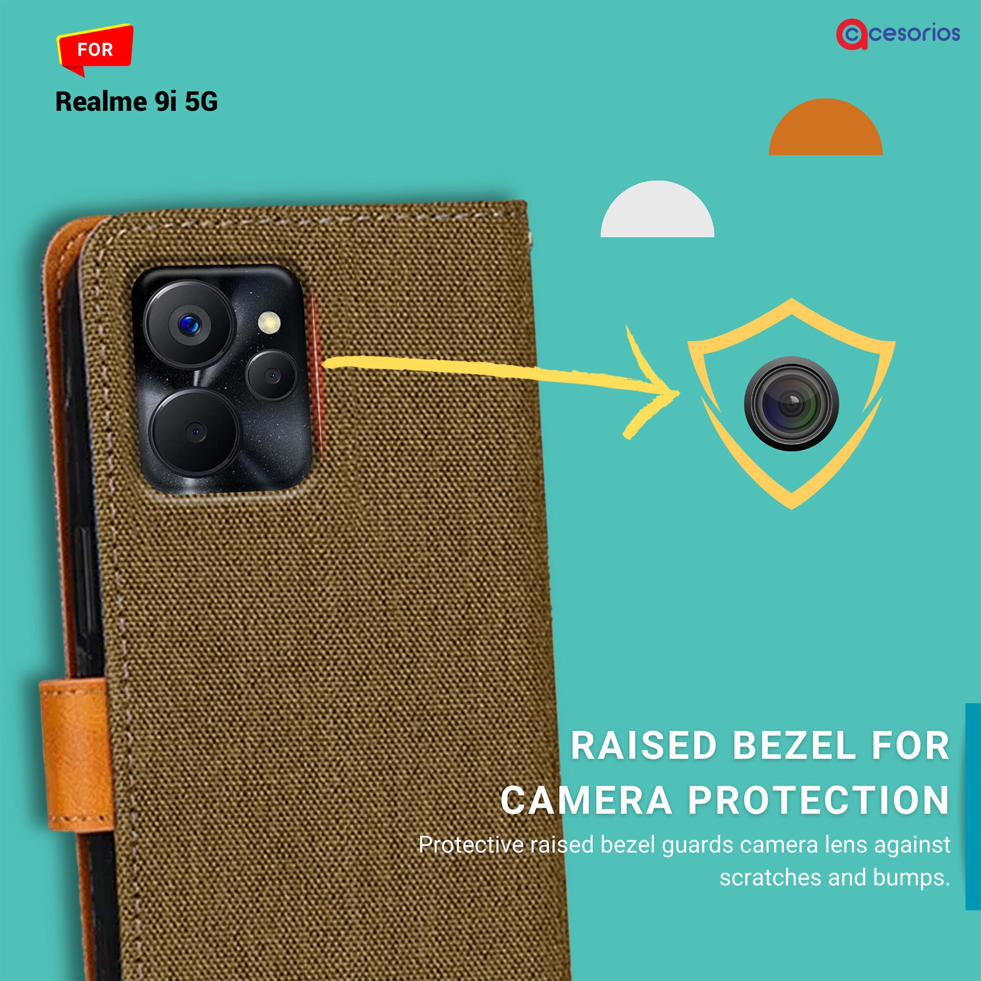 Accesorios Realme 9I 5G denim flip cover – Dark Brown – Image 2 #color_dark brown