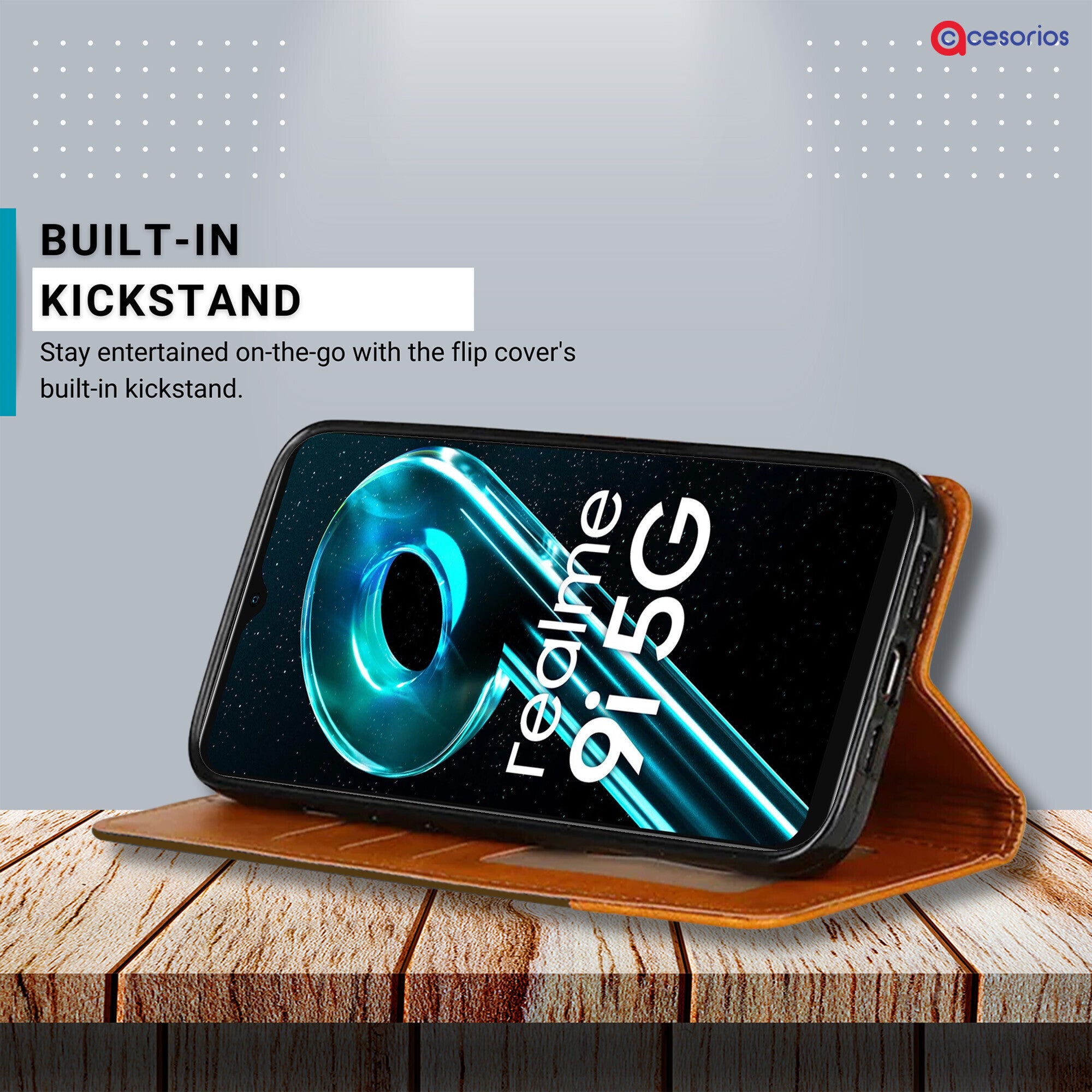 Accesorios Realme 9I 5G denim flip cover – Dark Brown – Image 4 #color_dark brown