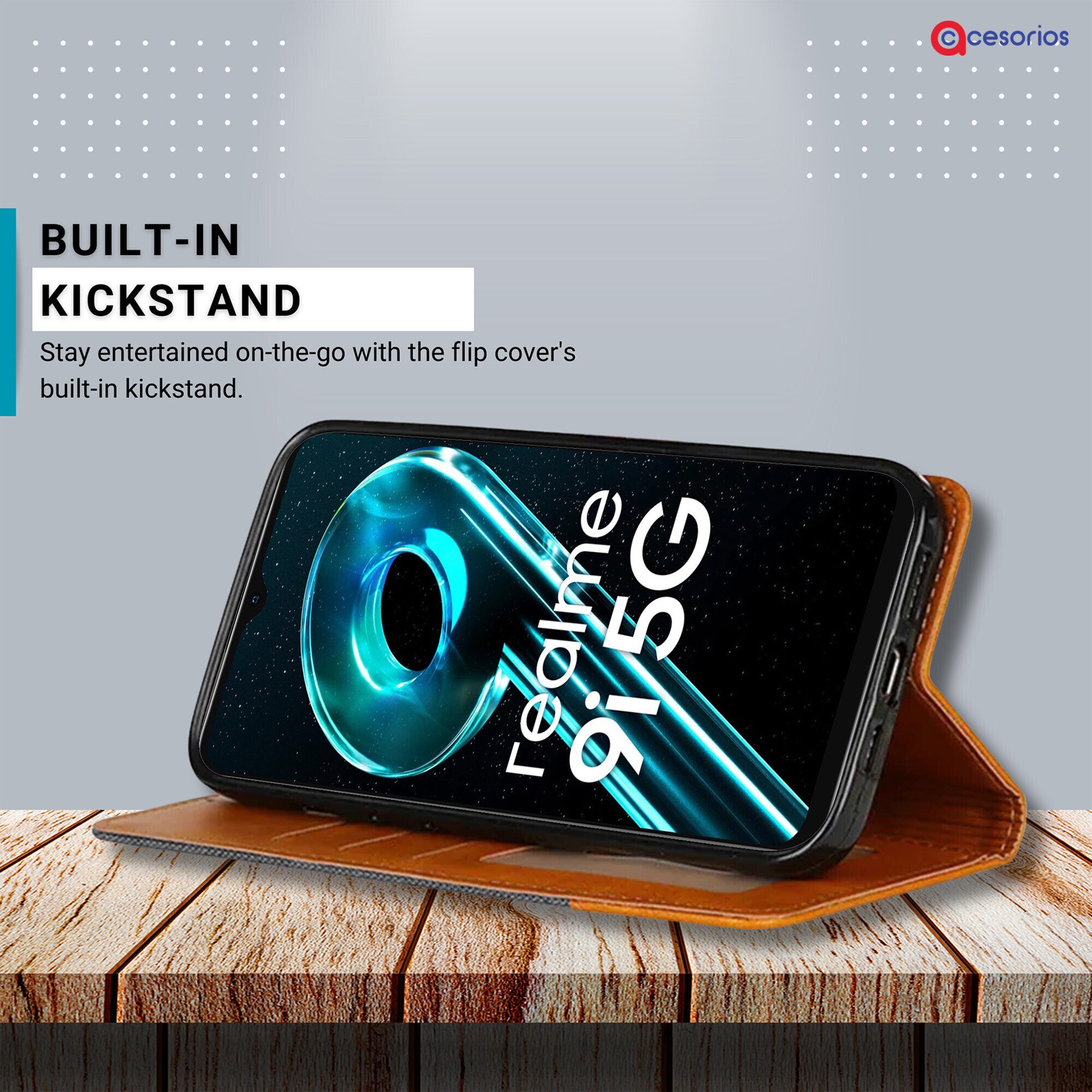 Accesorios Realme 9I 5G denim flip cover – Grey – Image 4 #color_grey