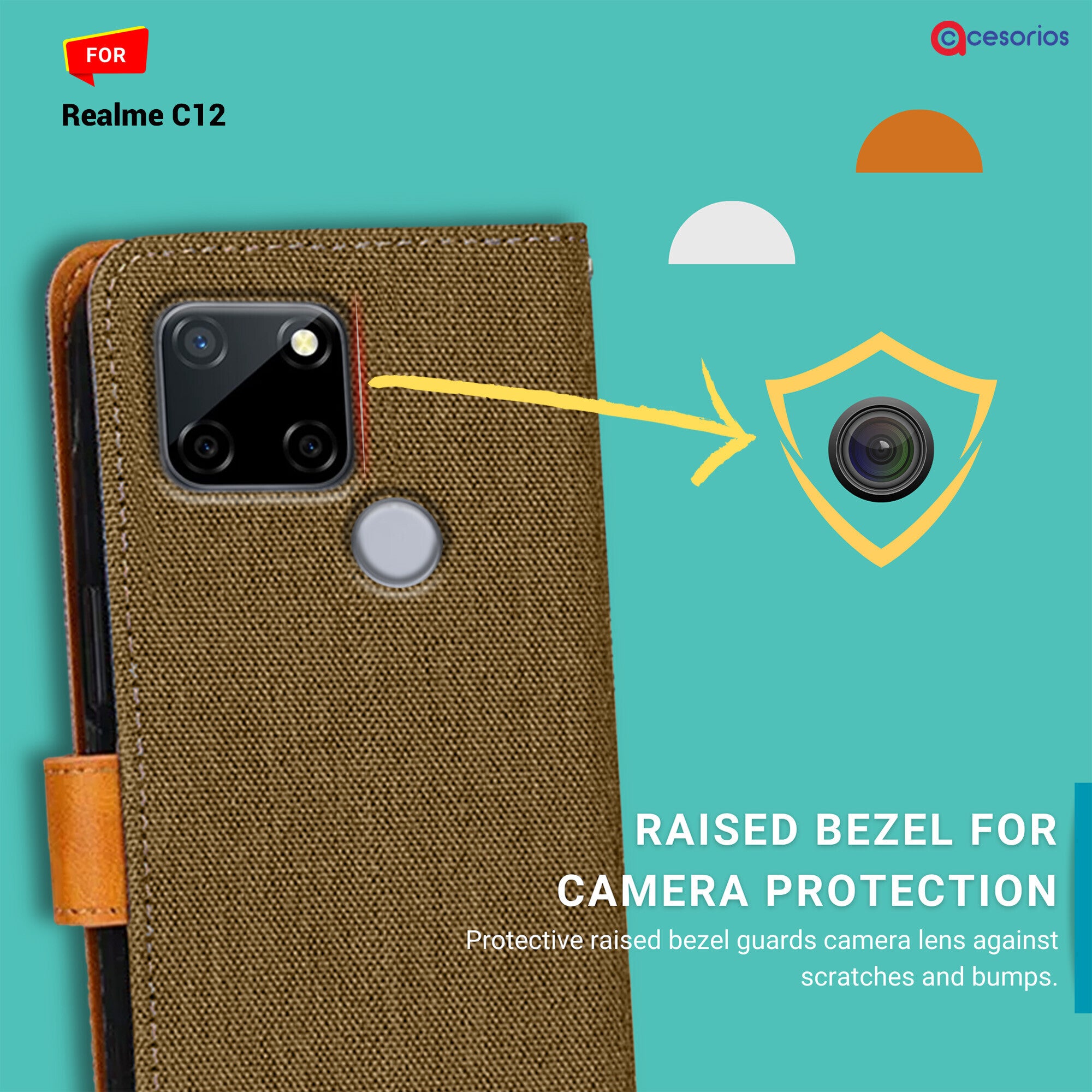 Accesorios Realme C12 denim flip cover – Dark Brown – Image 2 #color_dark brown