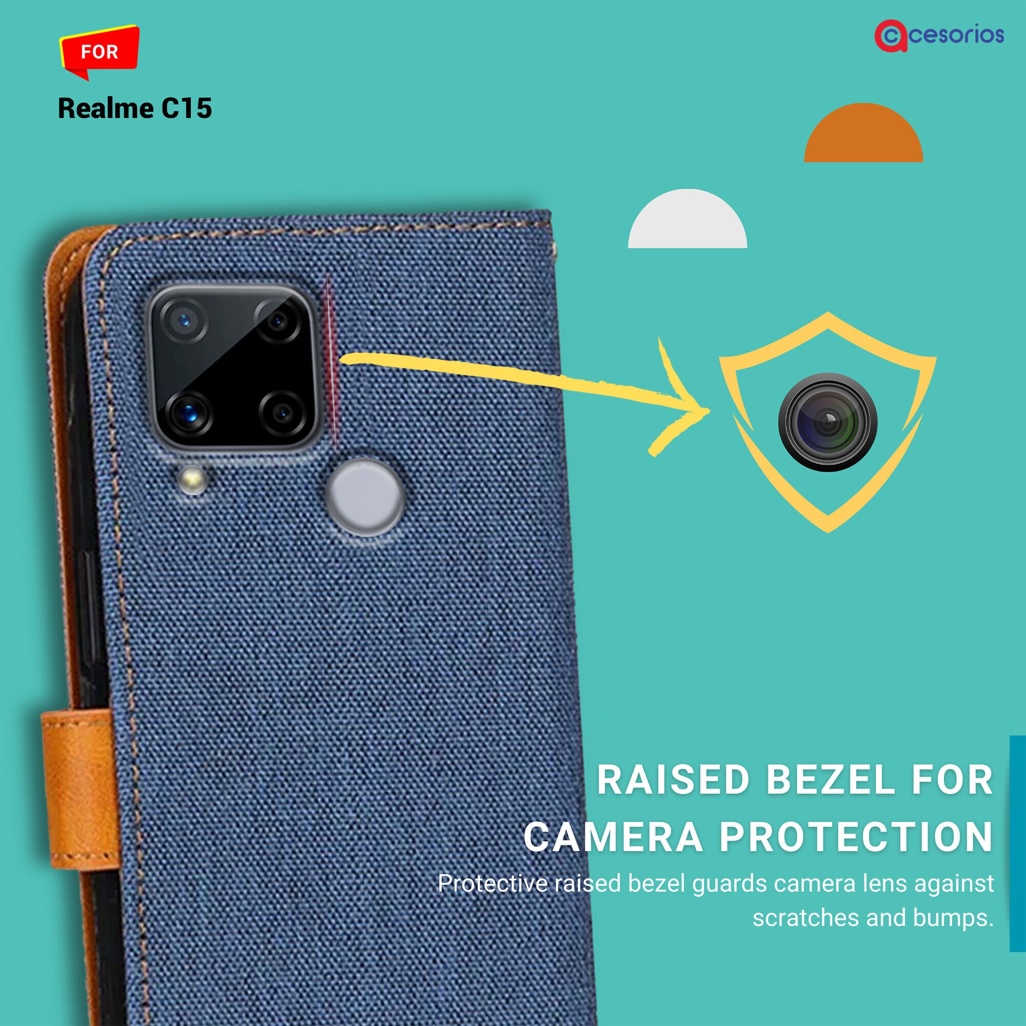Accesorios Realme C15 denim flip cover – Blue – Image 2 #color_blue