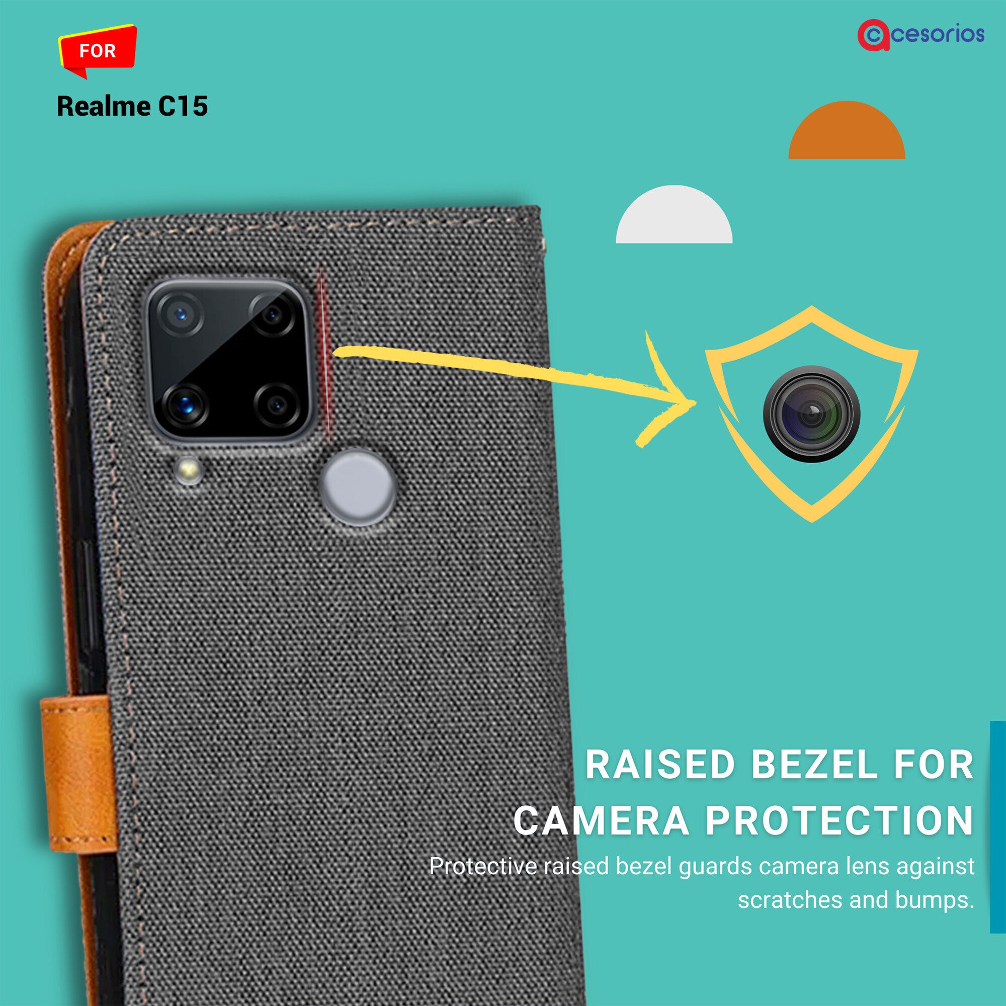 Accesorios Realme C15 denim flip cover – Grey – Image 2 #color_grey