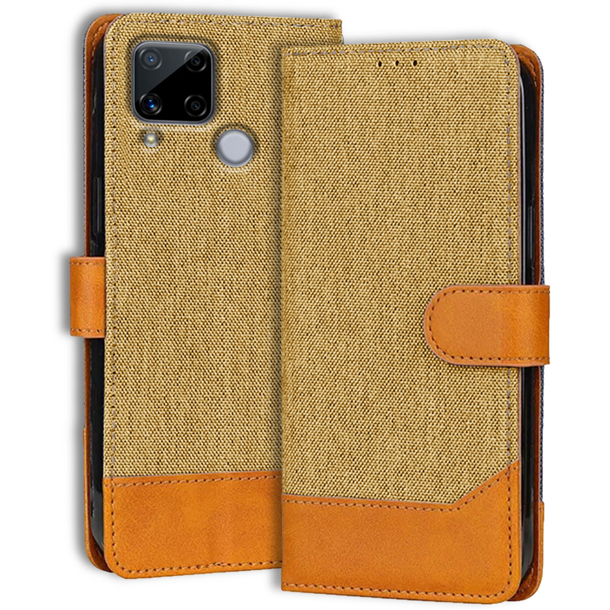 Accesorios Realme C15 denim flip cover – Light Brown – Image 1 #color_light brown