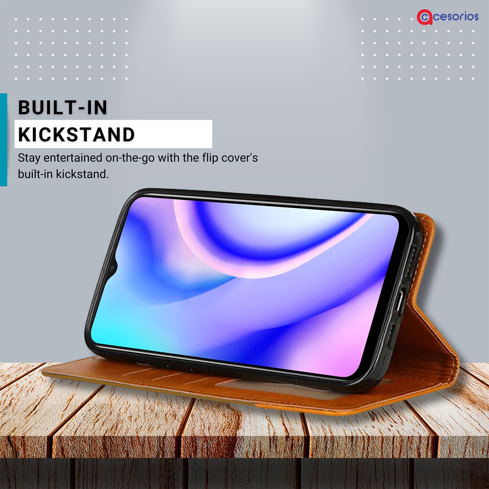 Accesorios Realme C15 denim flip cover – Light Brown – Image 4 #color_light brown