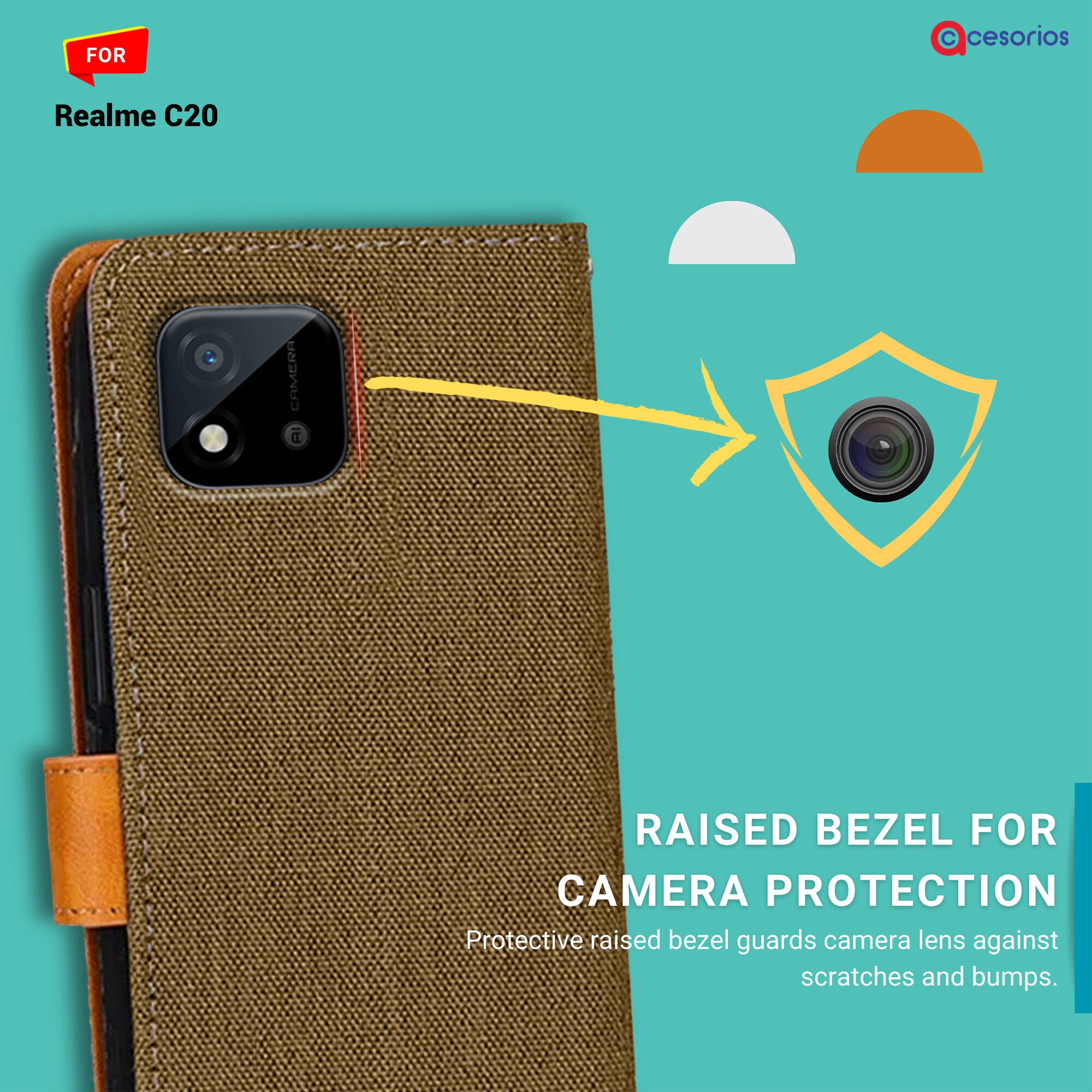 Accesorios Realme C20 denim flip cover – Dark Brown – Image 2 #color_dark brown