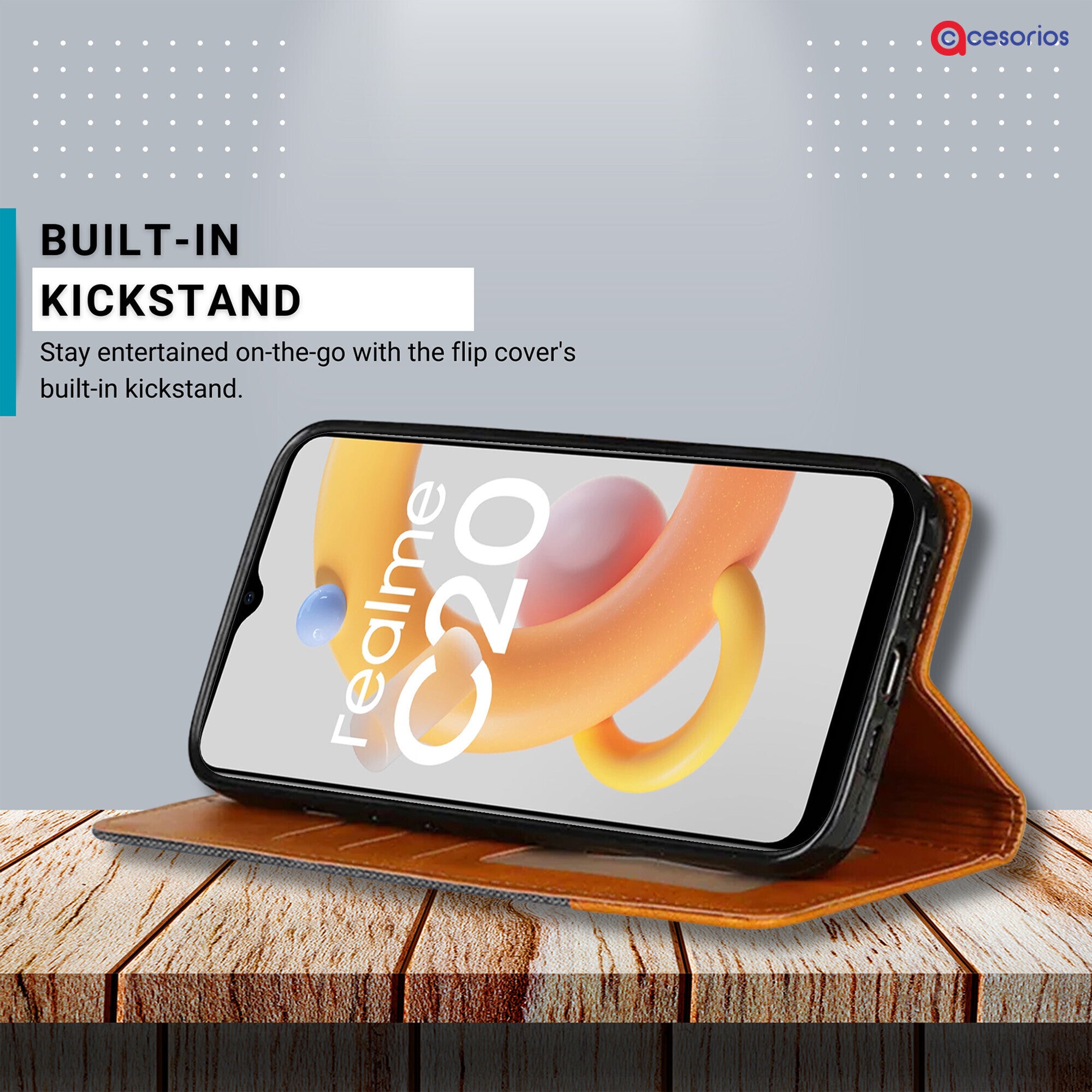 Accesorios Realme C20 denim flip cover – Grey – Image 4 #color_grey