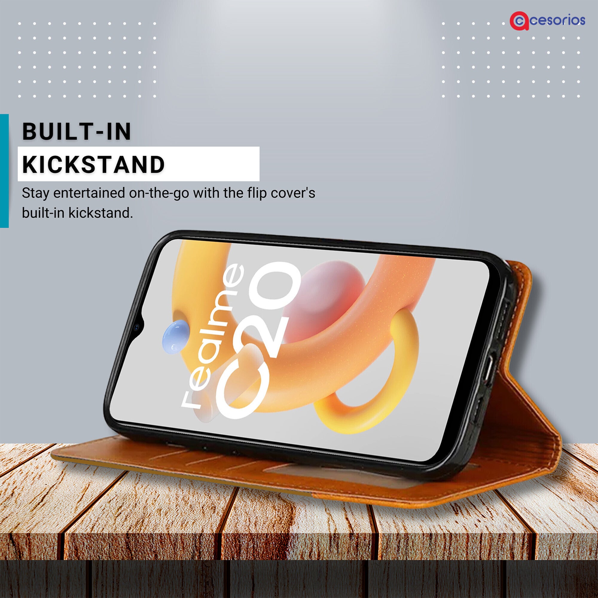 Accesorios Realme C20 denim flip cover – Light Brown – Image 4 #color_light brown