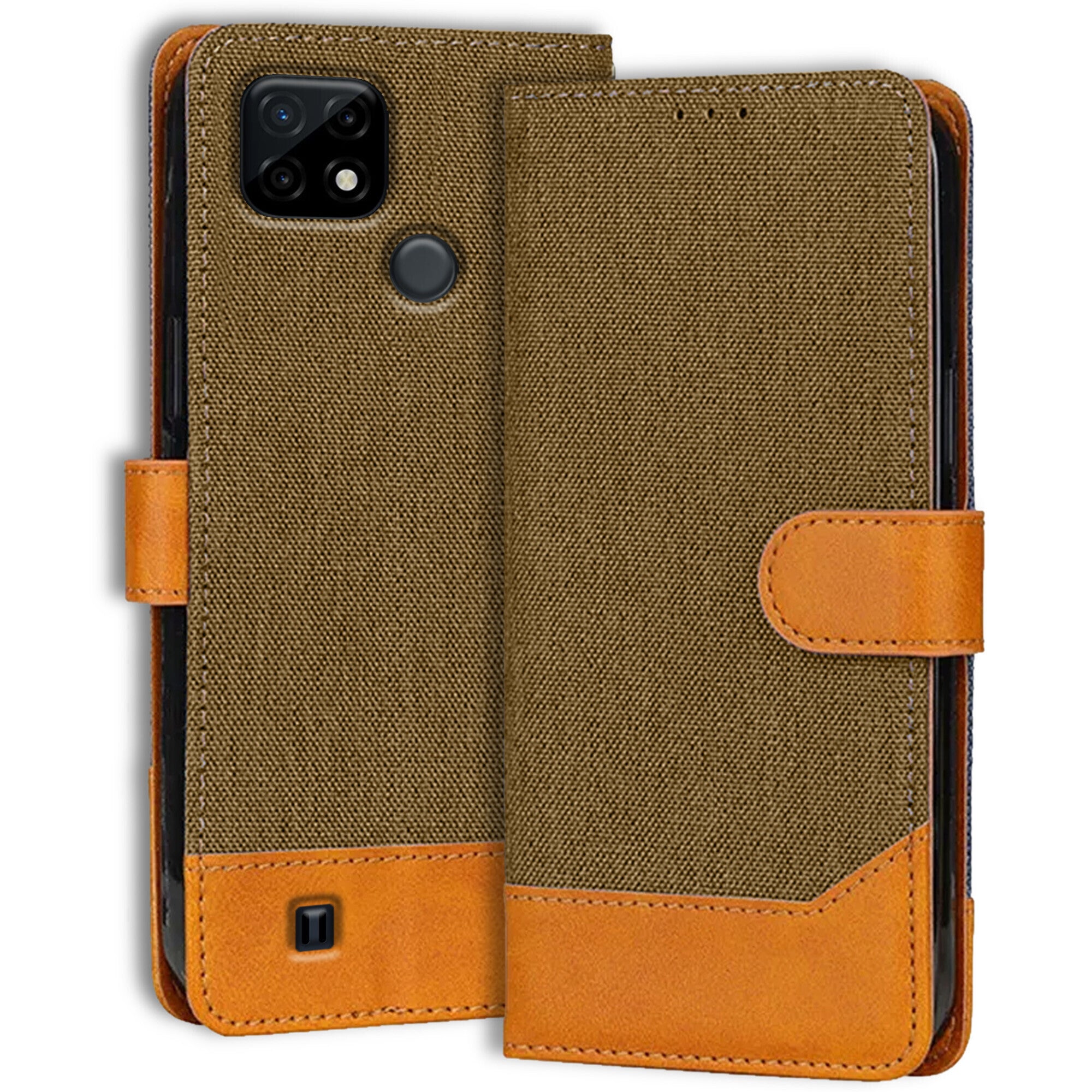 Accesorios Realme C21 denim flip cover – Dark Brown – Image 1 #color_dark brown
