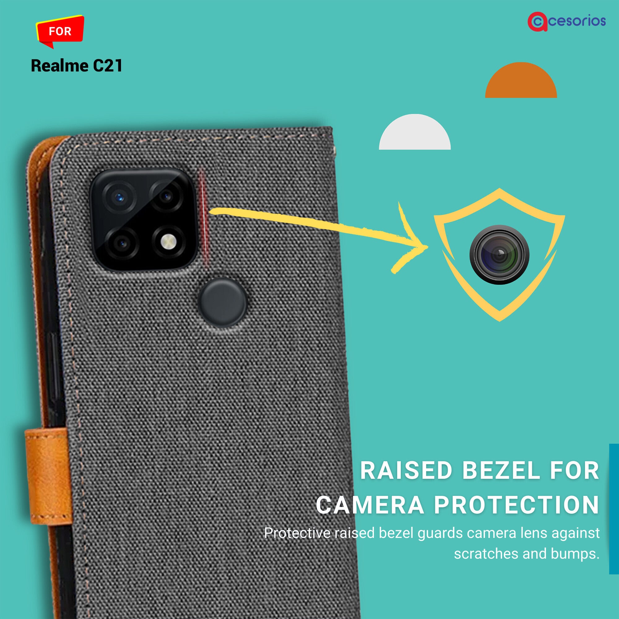 Accesorios Realme C21 denim flip cover – Grey – Image 2 #color_grey