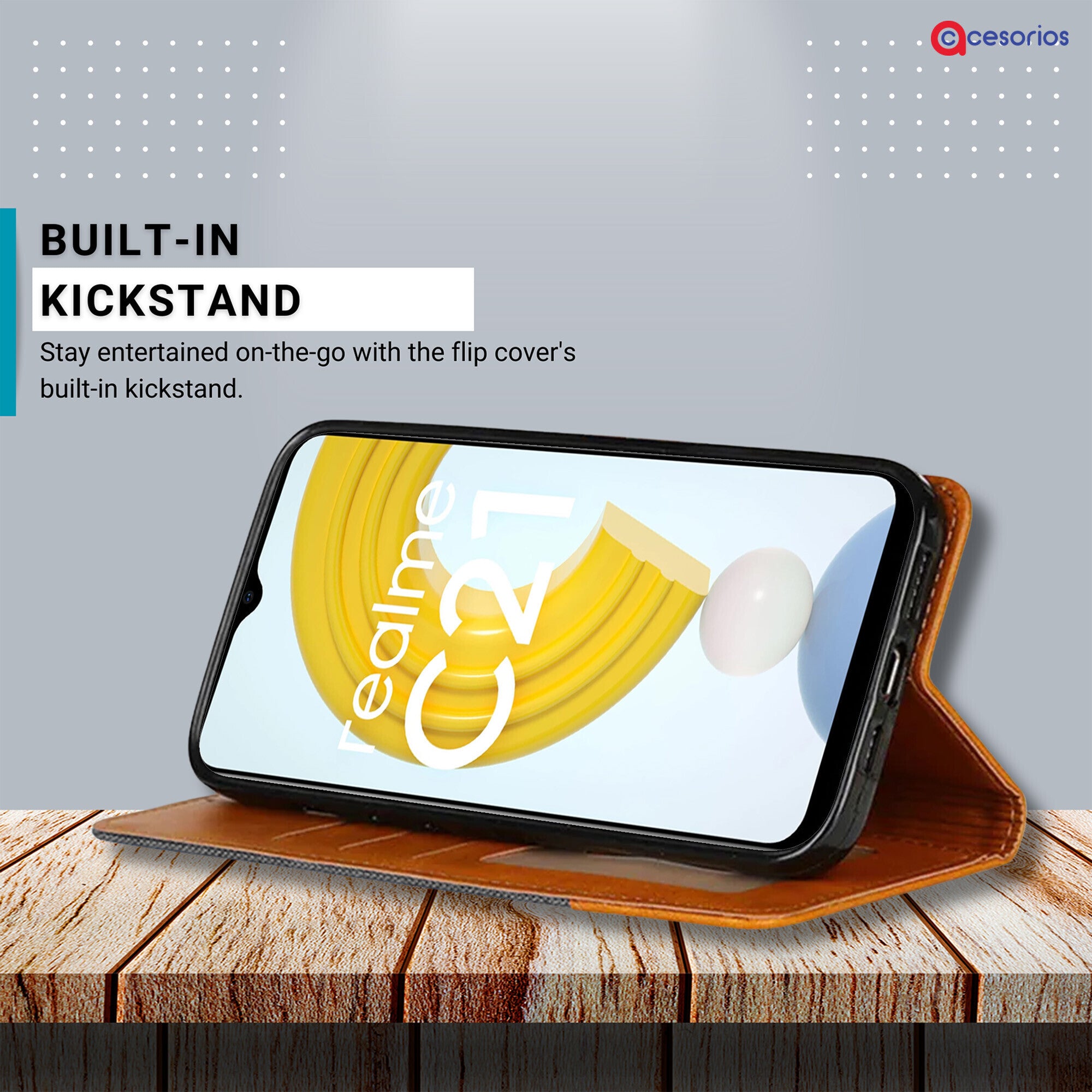 Accesorios Realme C21 denim flip cover – Grey – Image 4 #color_grey