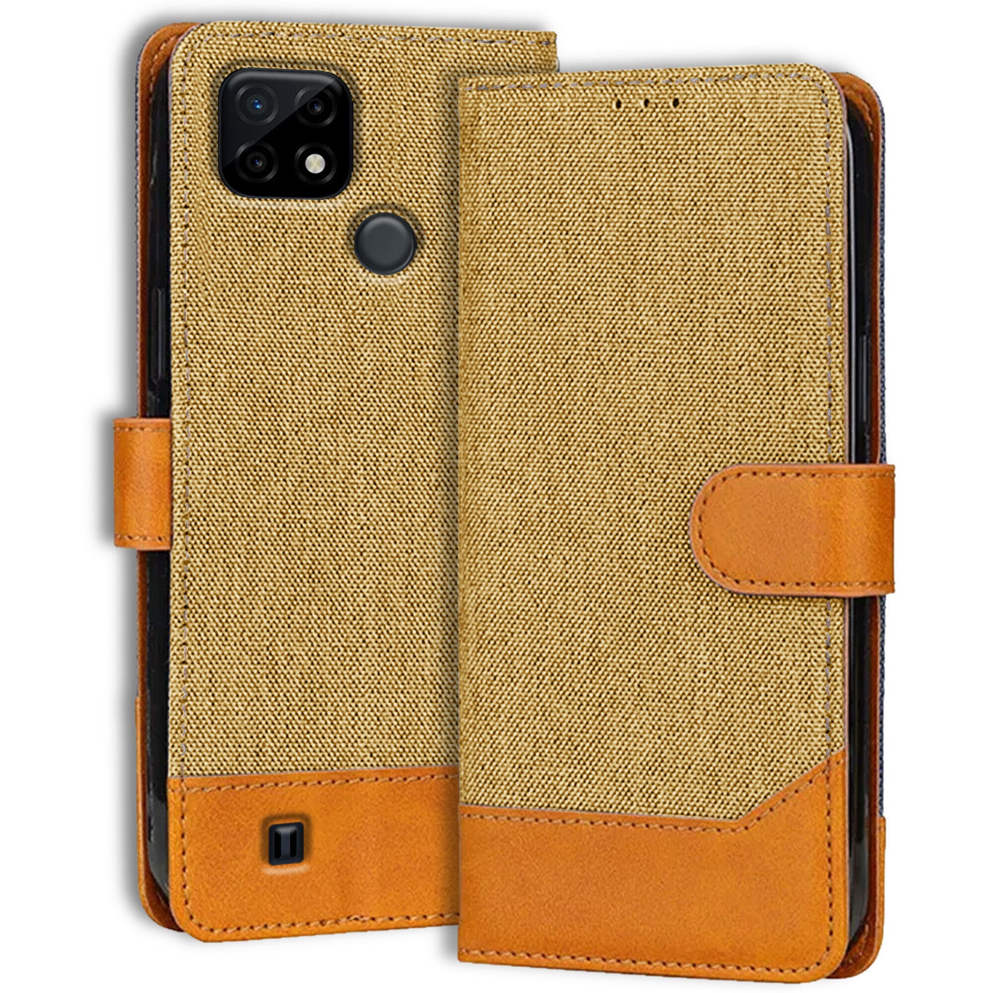 Accesorios Realme C21 denim flip cover – Light Brown – Image 1 #color_light brown