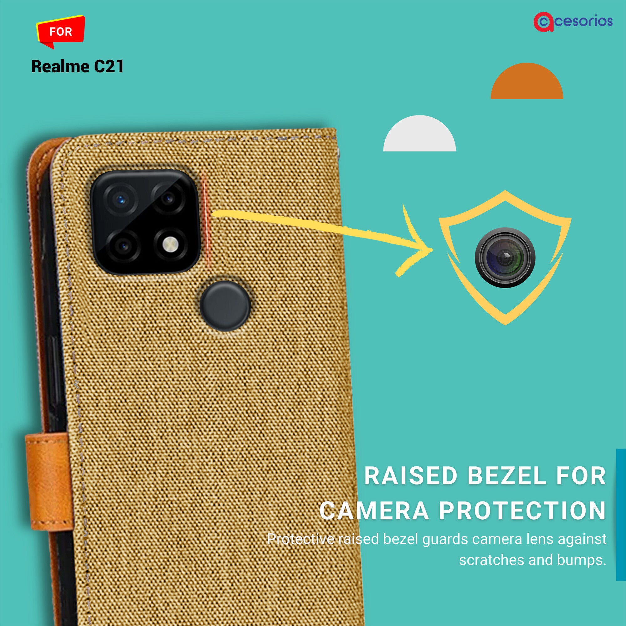 Accesorios Realme C21 denim flip cover – Light Brown – Image 2 #color_light brown