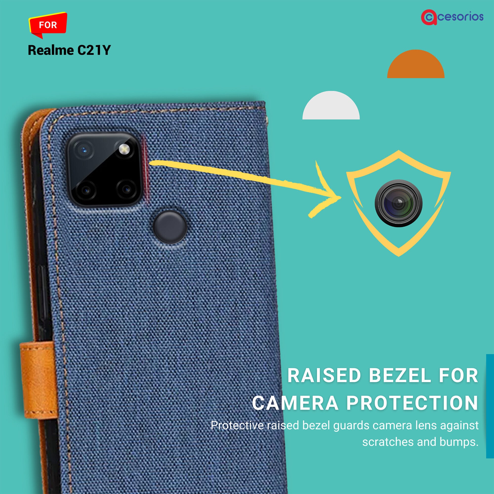 Accesorios Realme C21Y denim flip cover – Blue – Image 2 #color_blue