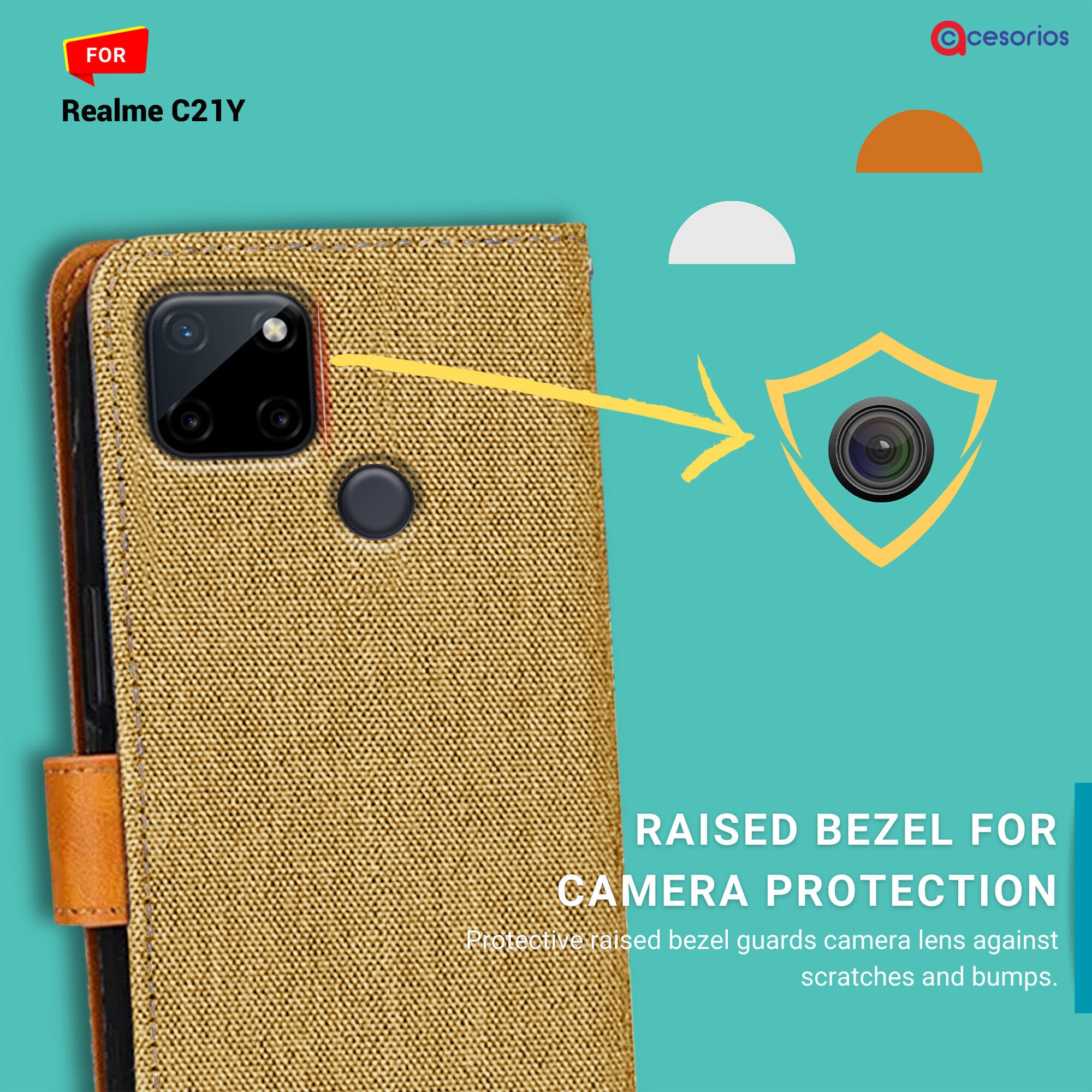 Accesorios Realme C21Y denim flip cover – Light Brown – Image 2 #color_light brown
