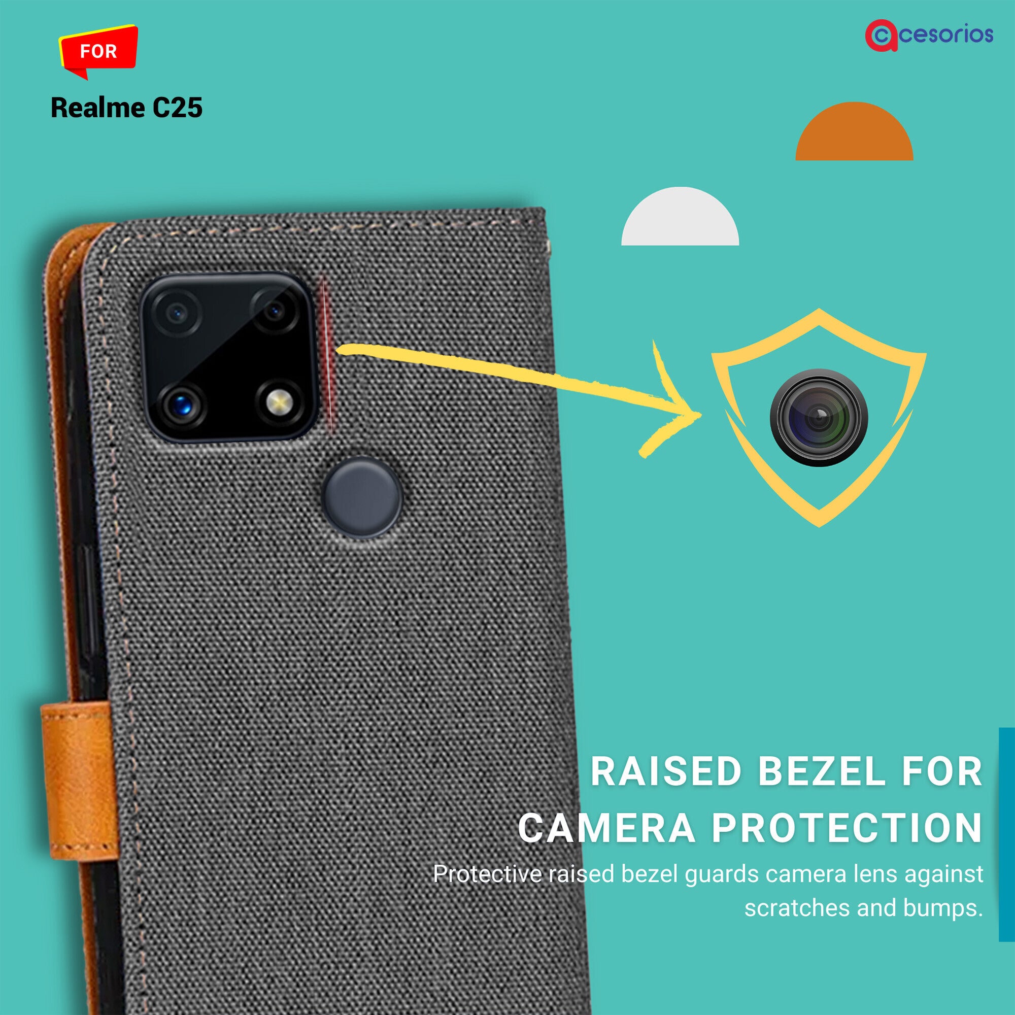Accesorios Realme C25 denim flip cover – Grey – Image 2 #color_grey