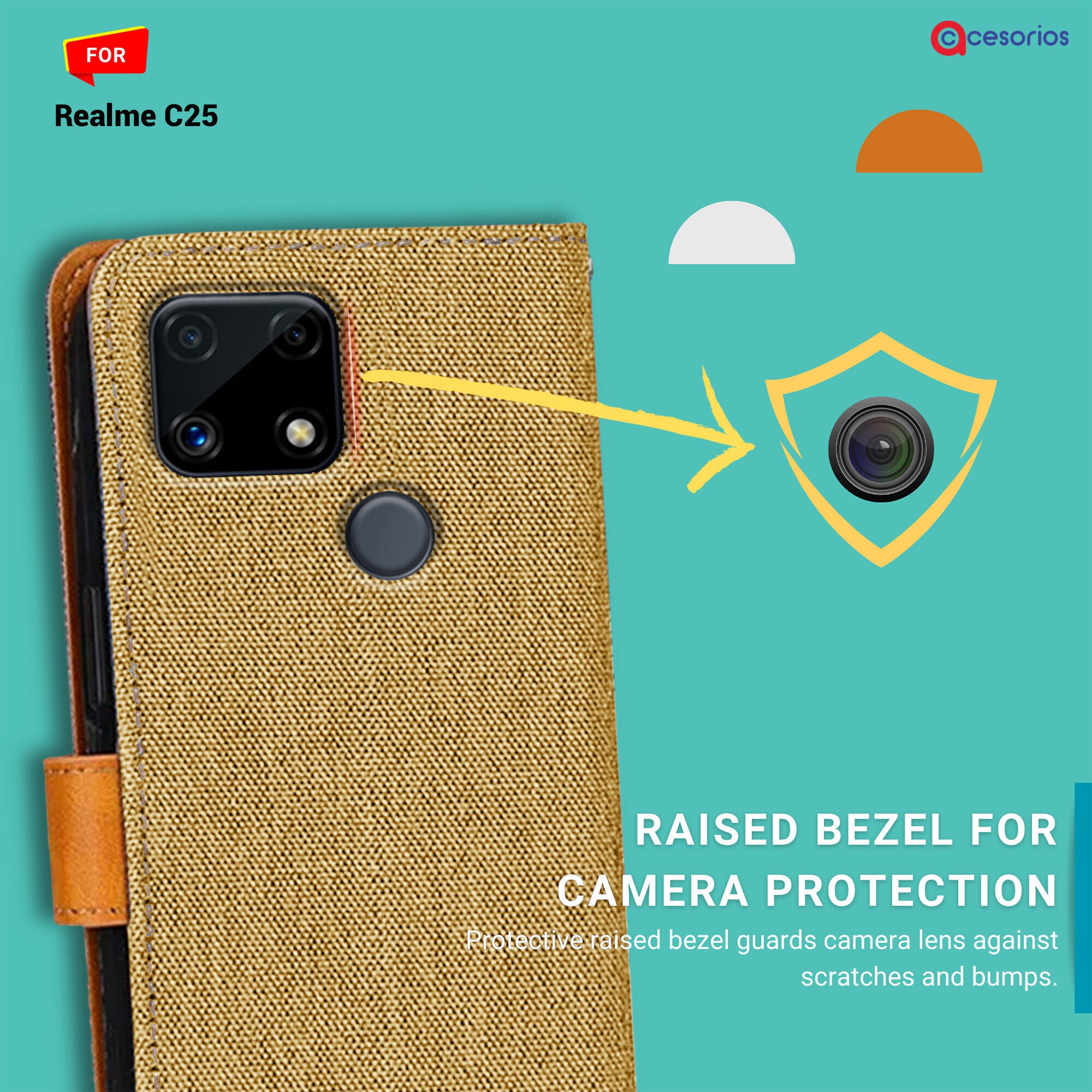 Accesorios Realme C25 denim flip cover – Light Brown – Image 2 #color_light brown