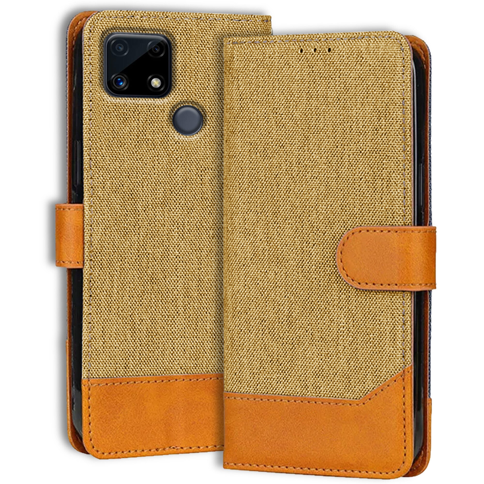 Accesorios Realme C25S denim flip cover – Light Brown – Image 1 #color_light brown