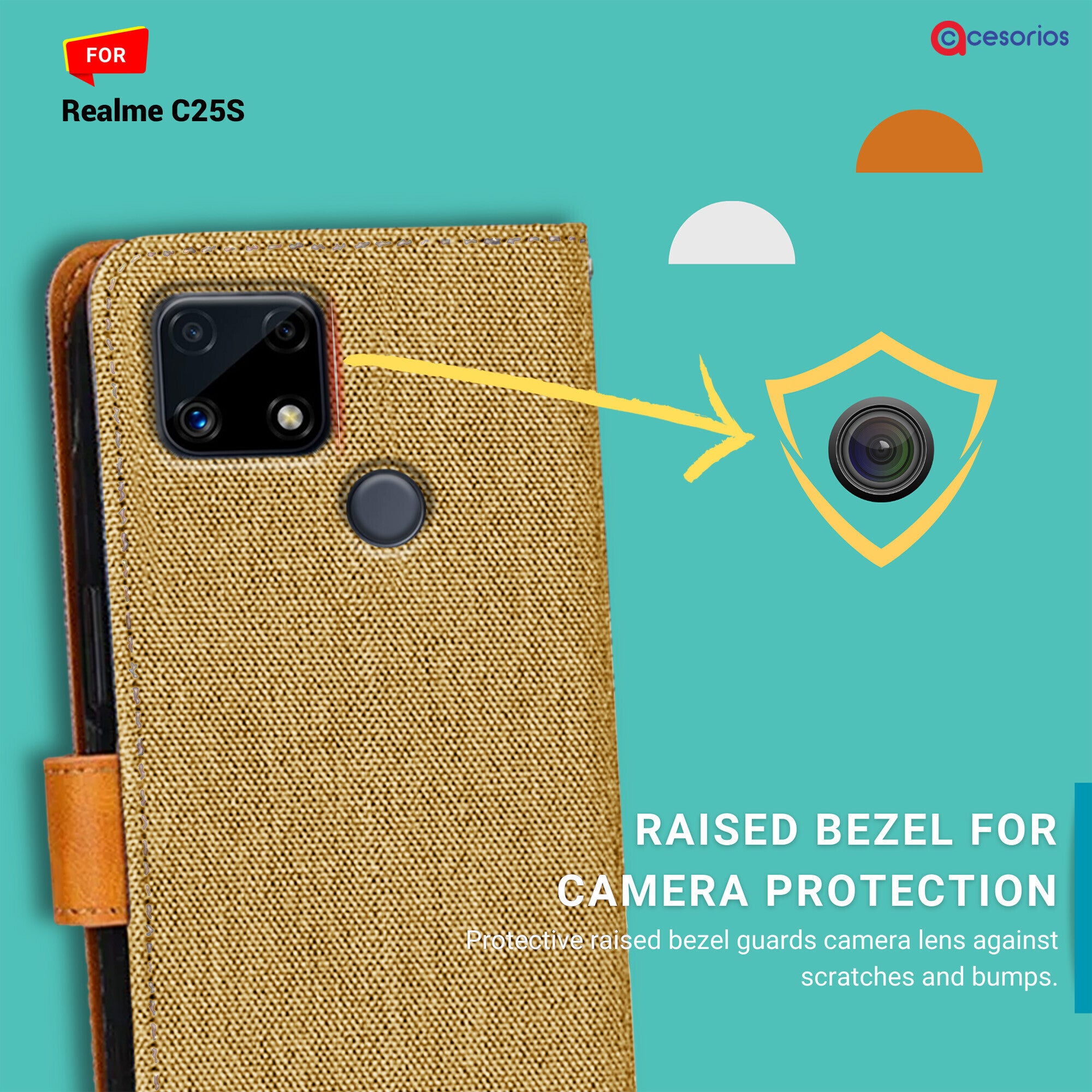 Accesorios Realme C25S denim flip cover – Light Brown – Image 2 #color_light brown